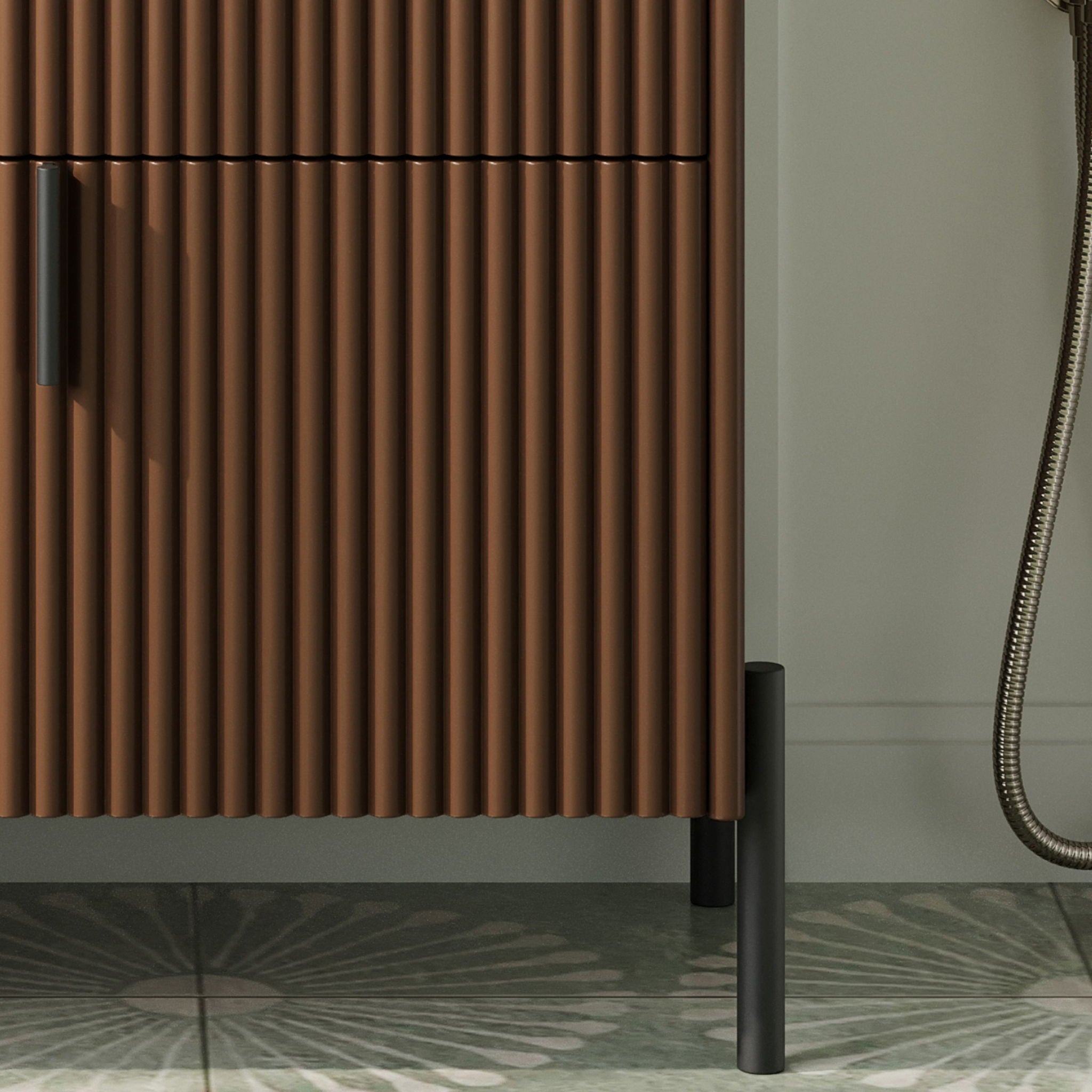 Fluted Bathroom Vanity With Ceramic Sink, Freestanding Design