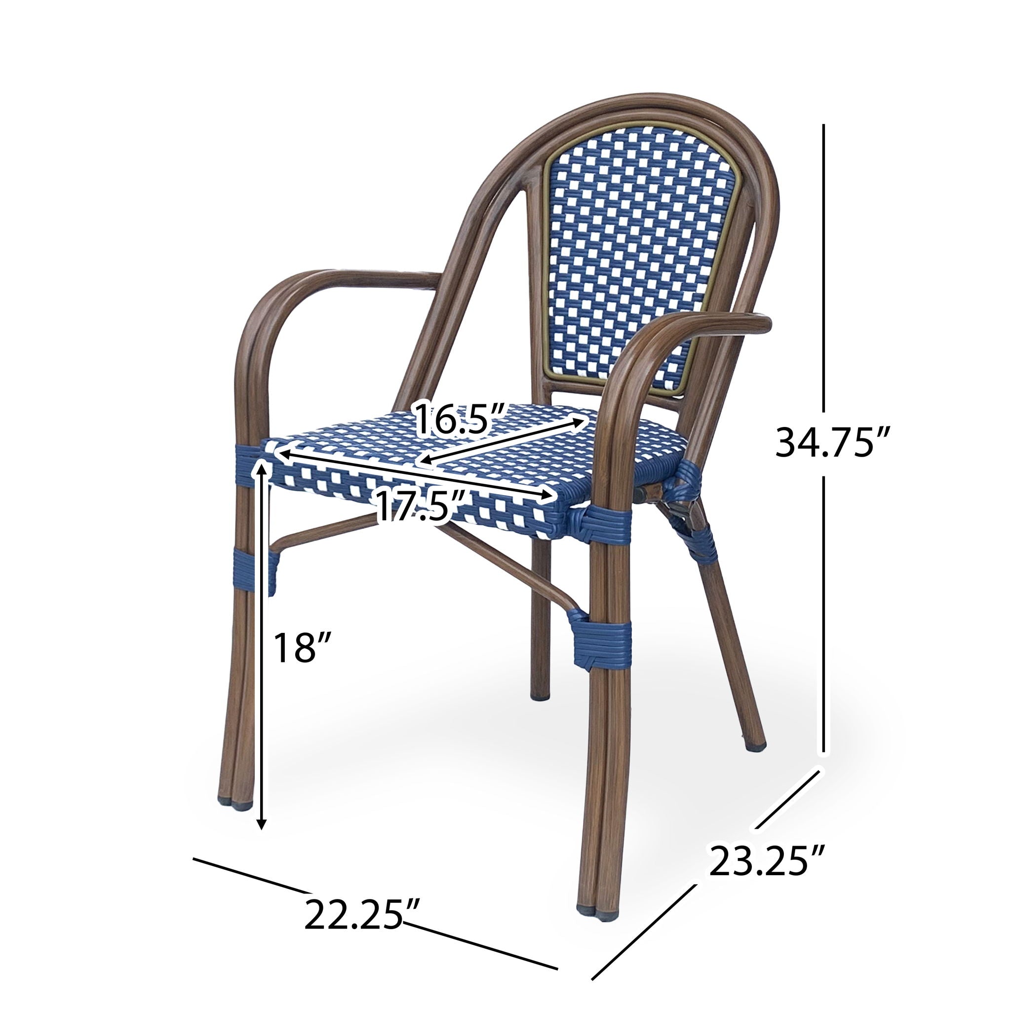 Bistro Chair With 2 Toned Checkered Pattern, (Set of 2) - White / Navy