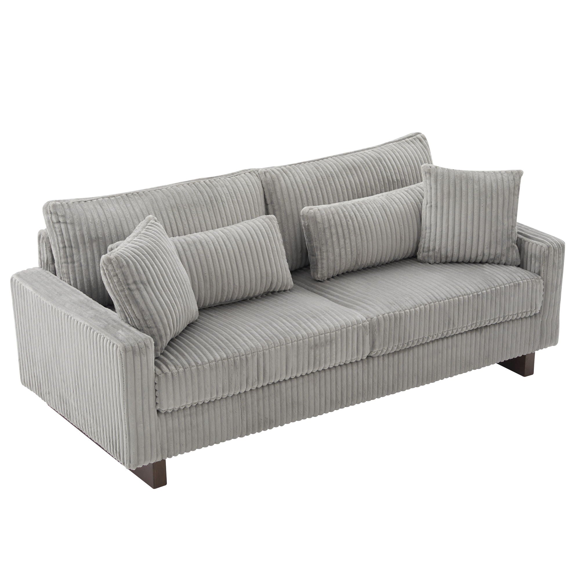 Modern Corduroy Loveseat Sofa With 4 Pillows