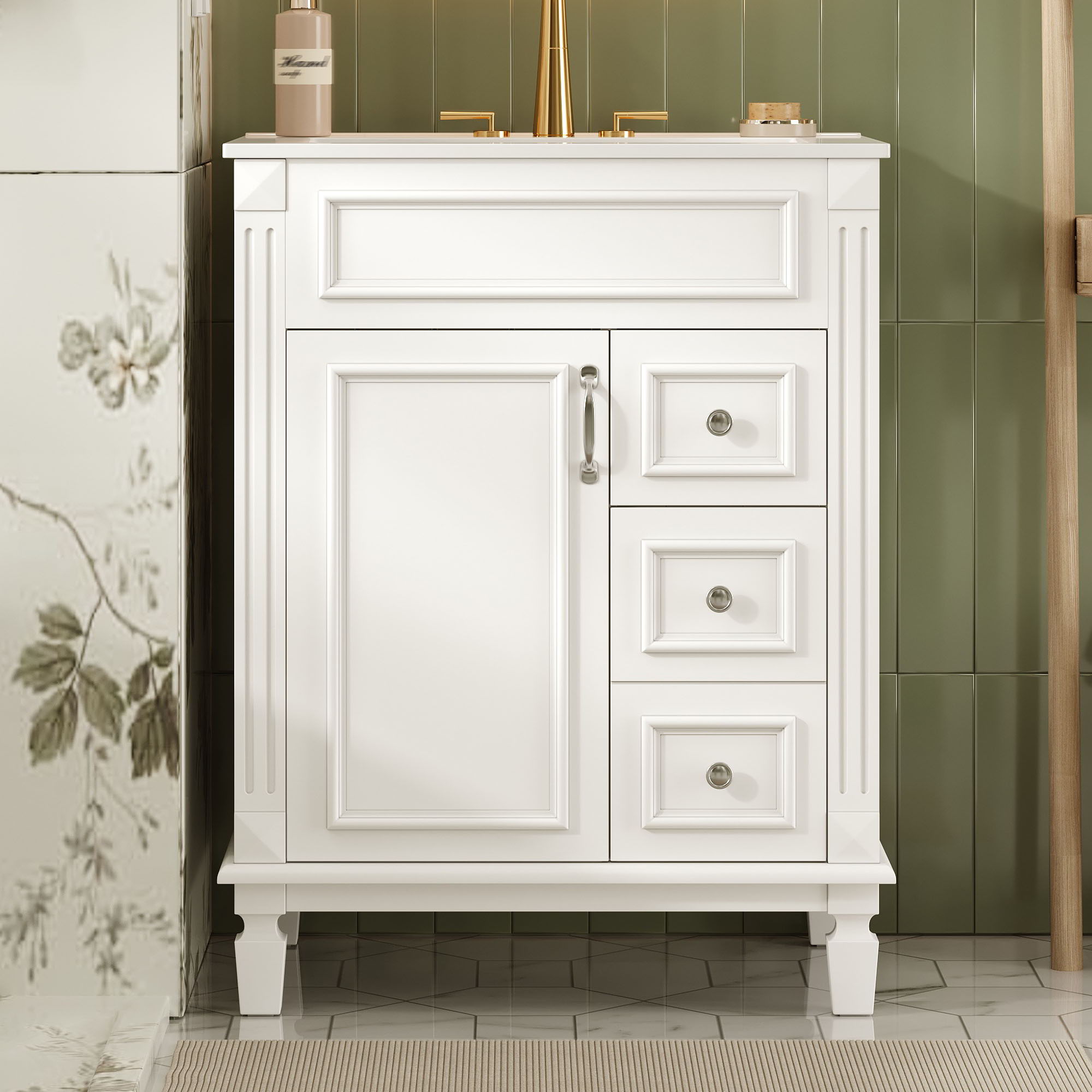 Bathroom Vanity With Sink, Compact Cabinet & 2 Drawers And Adjustable Shelf