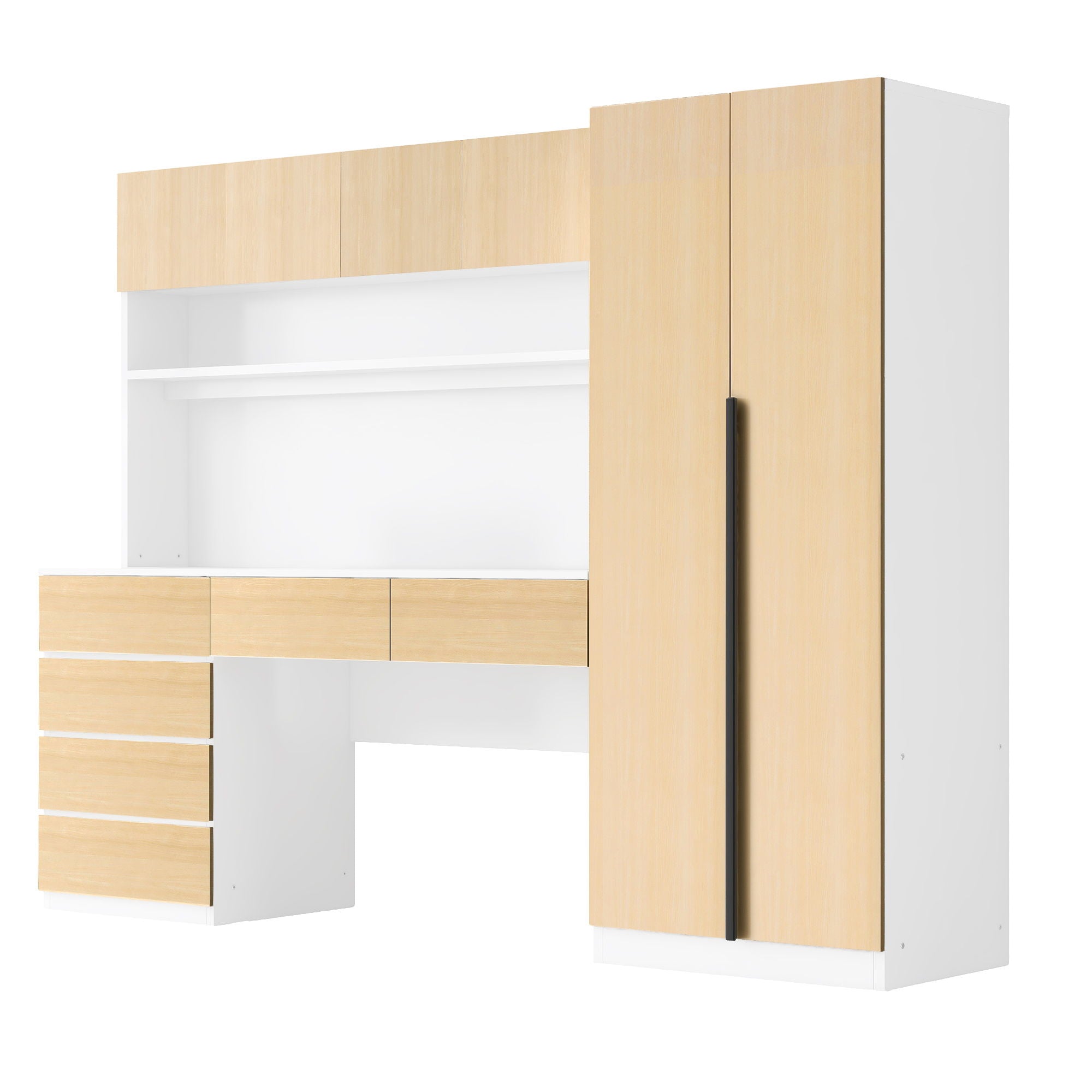 2 Door Storage Desk Wardrobe For Bedroom With Shelves And Drawers