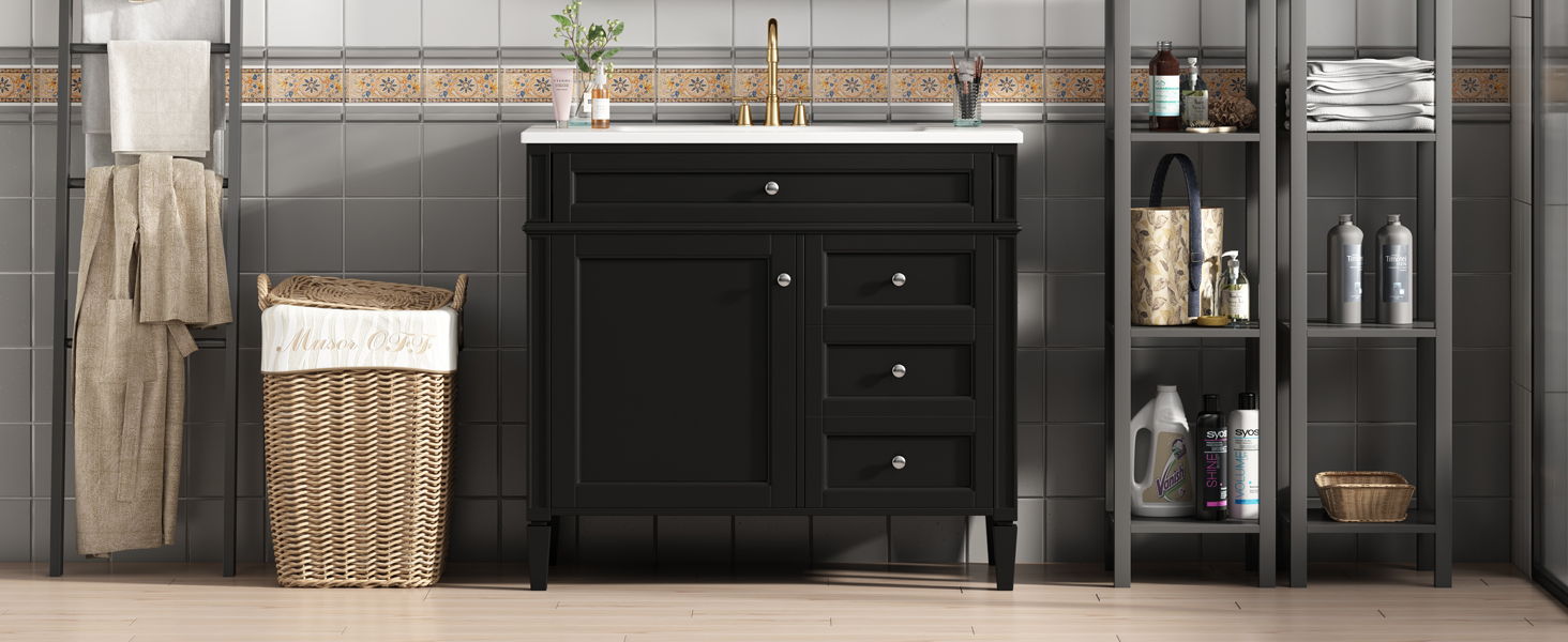 Bathroom Vanity & Top Sink, Modern Bathroom Storage Cabinet With 2 Drawers And A Tip-Out Drawer