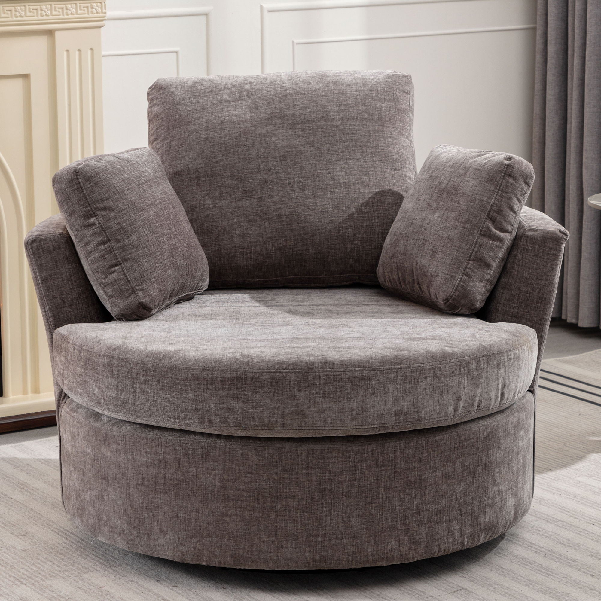 Oversize Round Swivel Chair Cozy Club 360 Degrees Swivel Sofa With 3 Pillows Chenille Fabric For Living Room