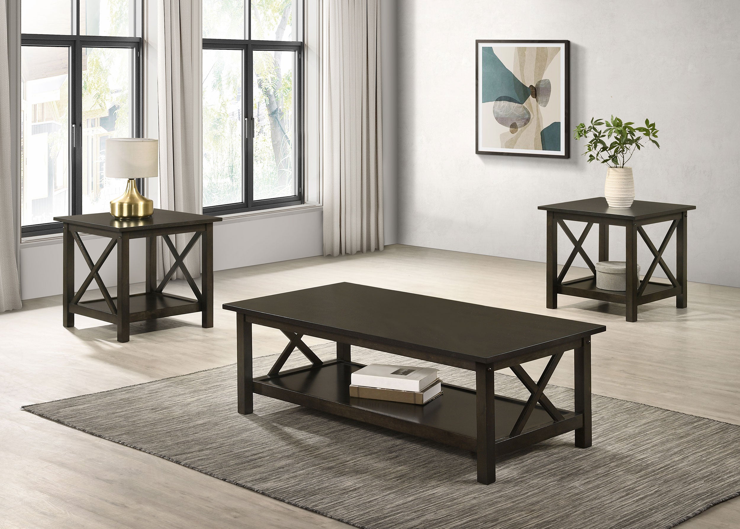 Rachelle 3-piece Rectangular Coffee Table Set Deep Merlot-CoasterEssence