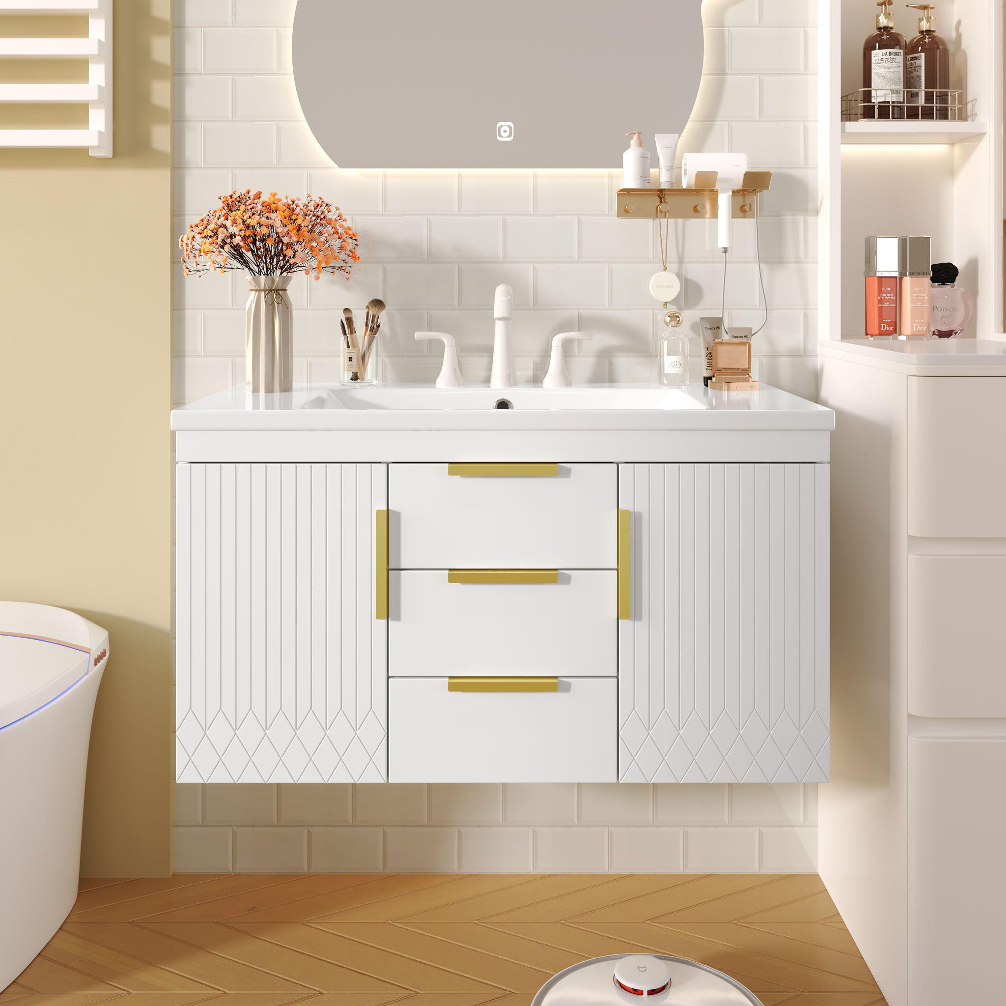 Wall Mounted Bathroom Vanity With Sink, Floating Storage Cabinet With 2 Drawers
