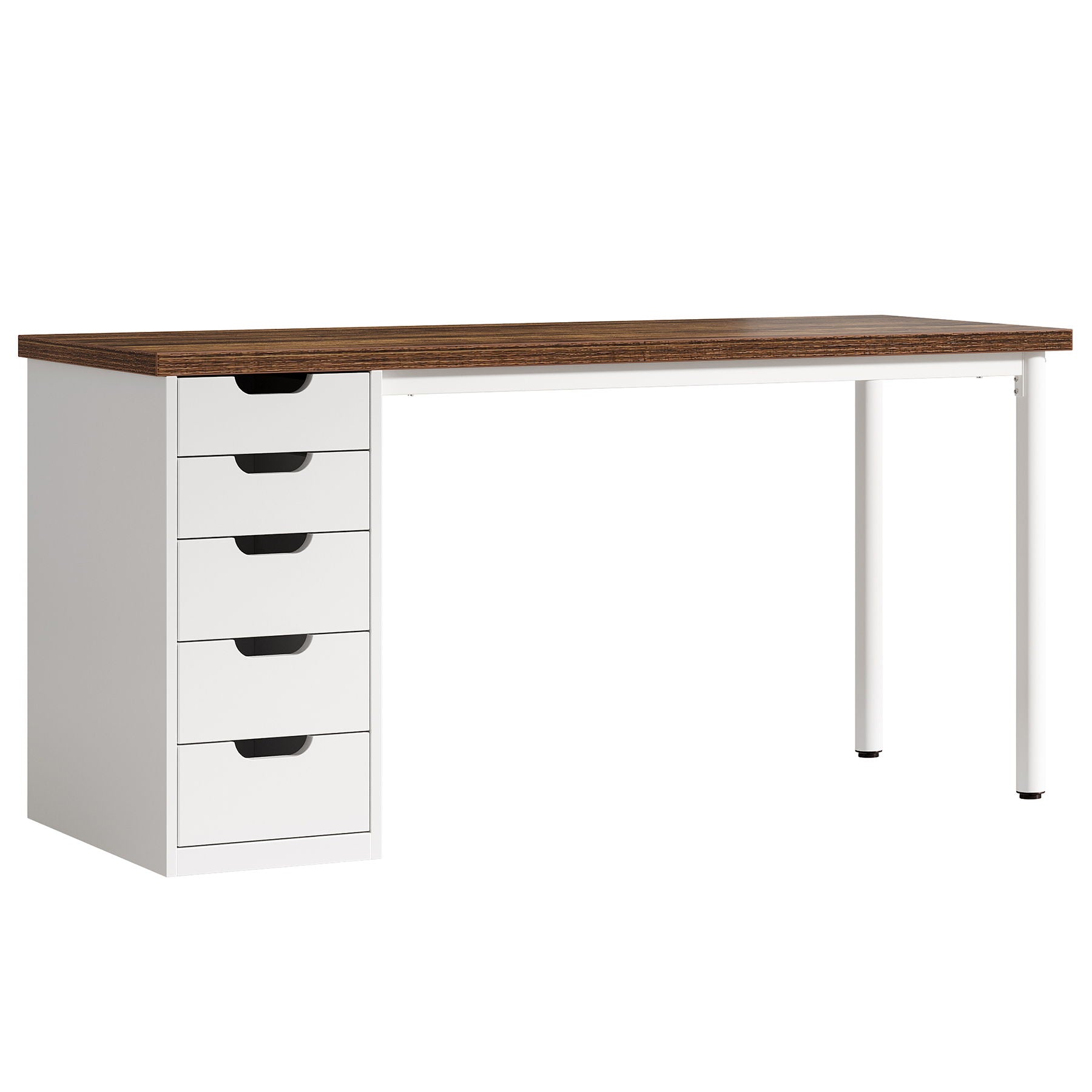 Computer Desk With 5 Drawers, Reversible Cabinet Design