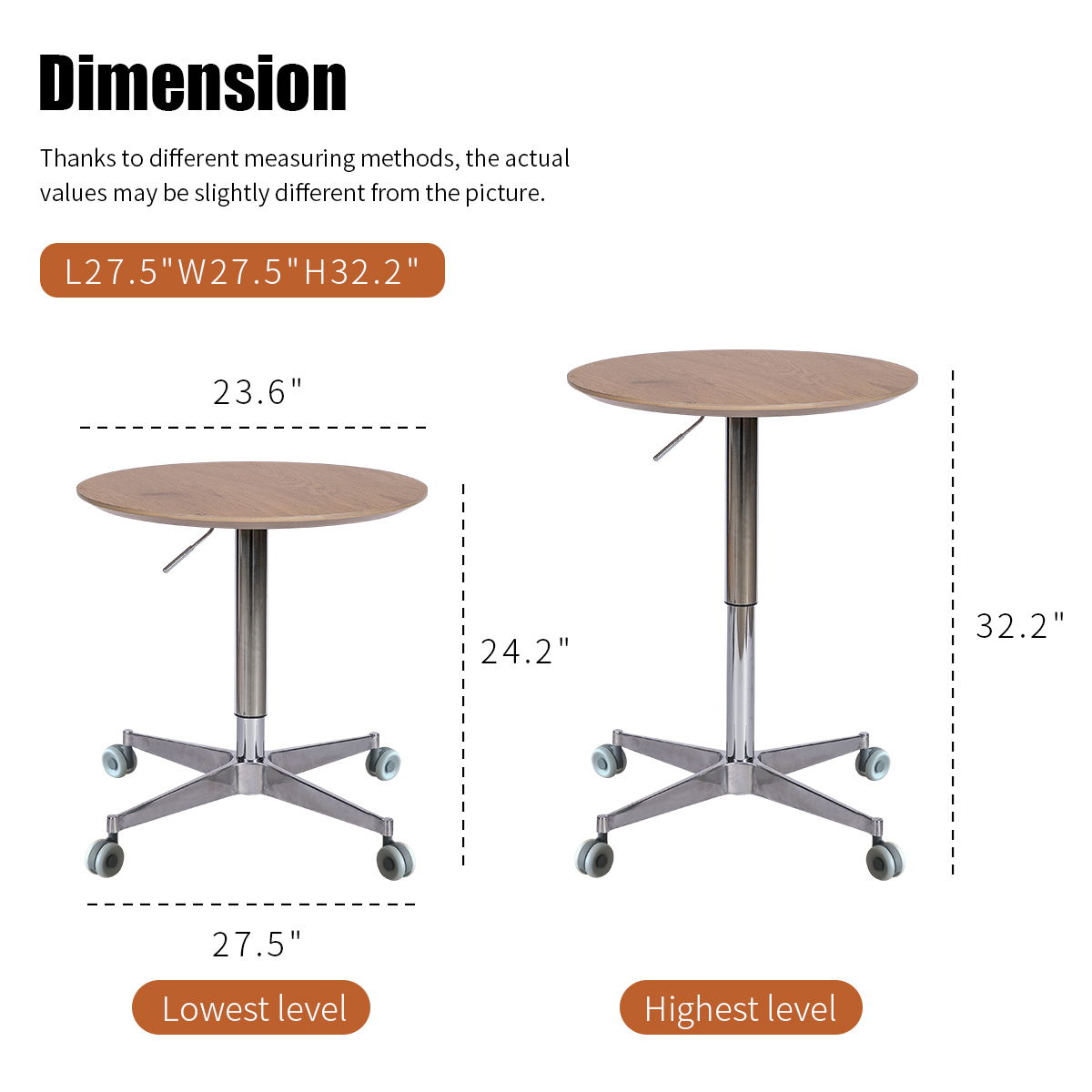 Movable, Adjustable, 360 Swivel Table With Star Base