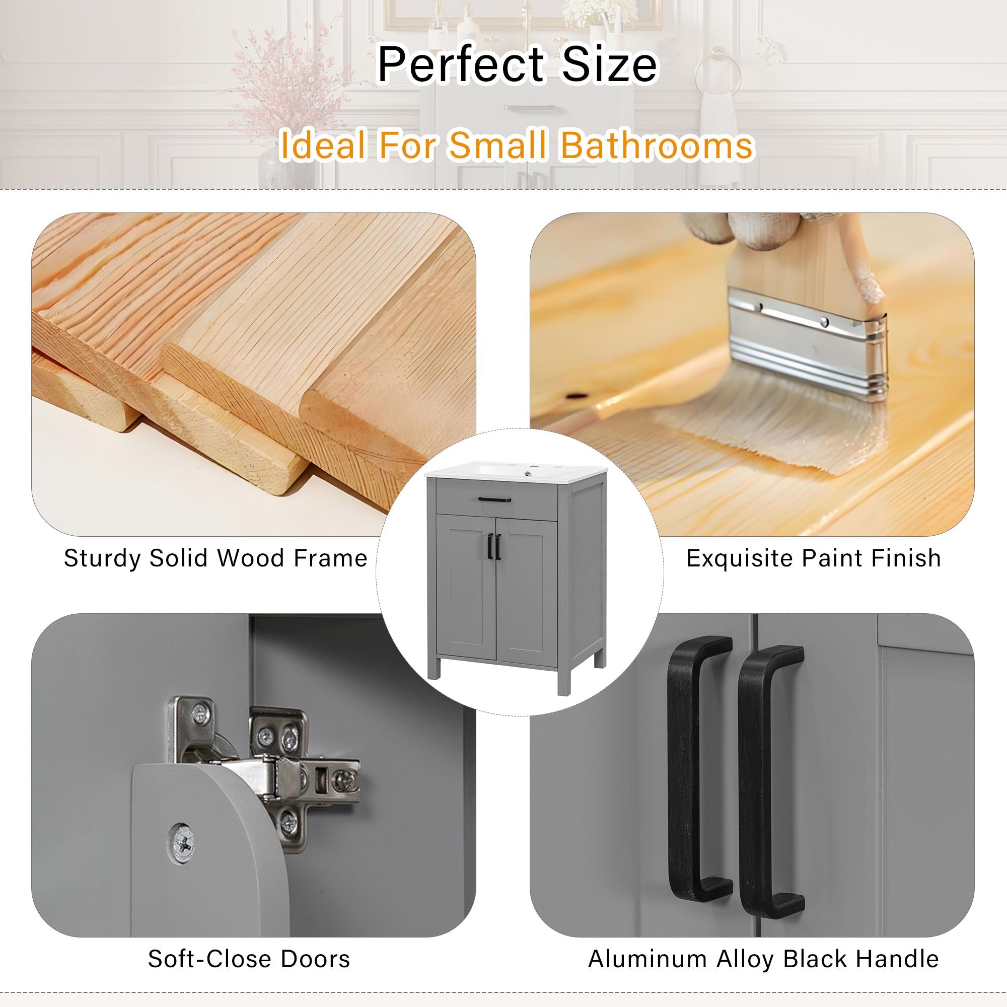Bathroom Vanity Combo With Sink, Space Saving Design - Gray