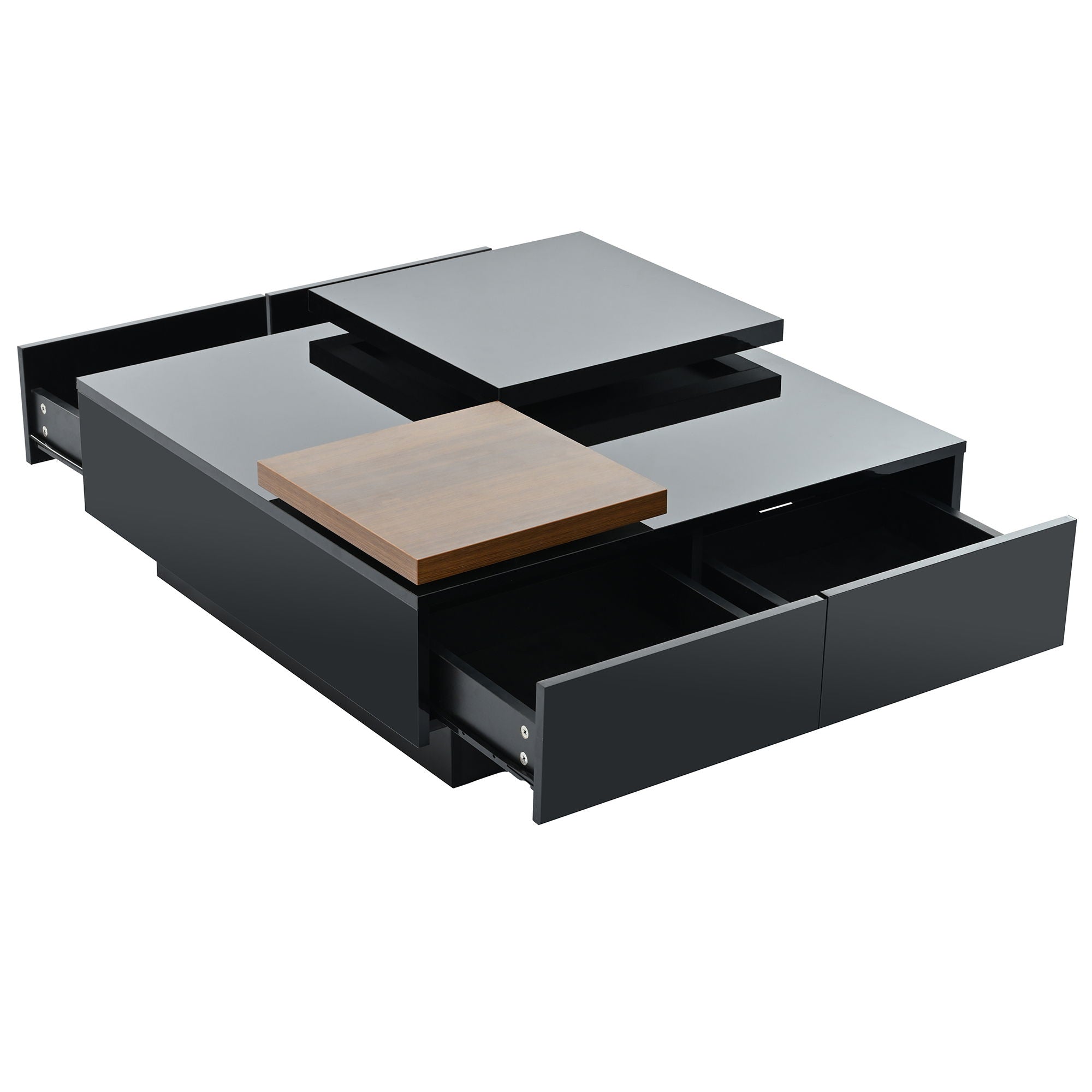 Movable Square Top Coffee Table With 4 Hidden Storage Drawers