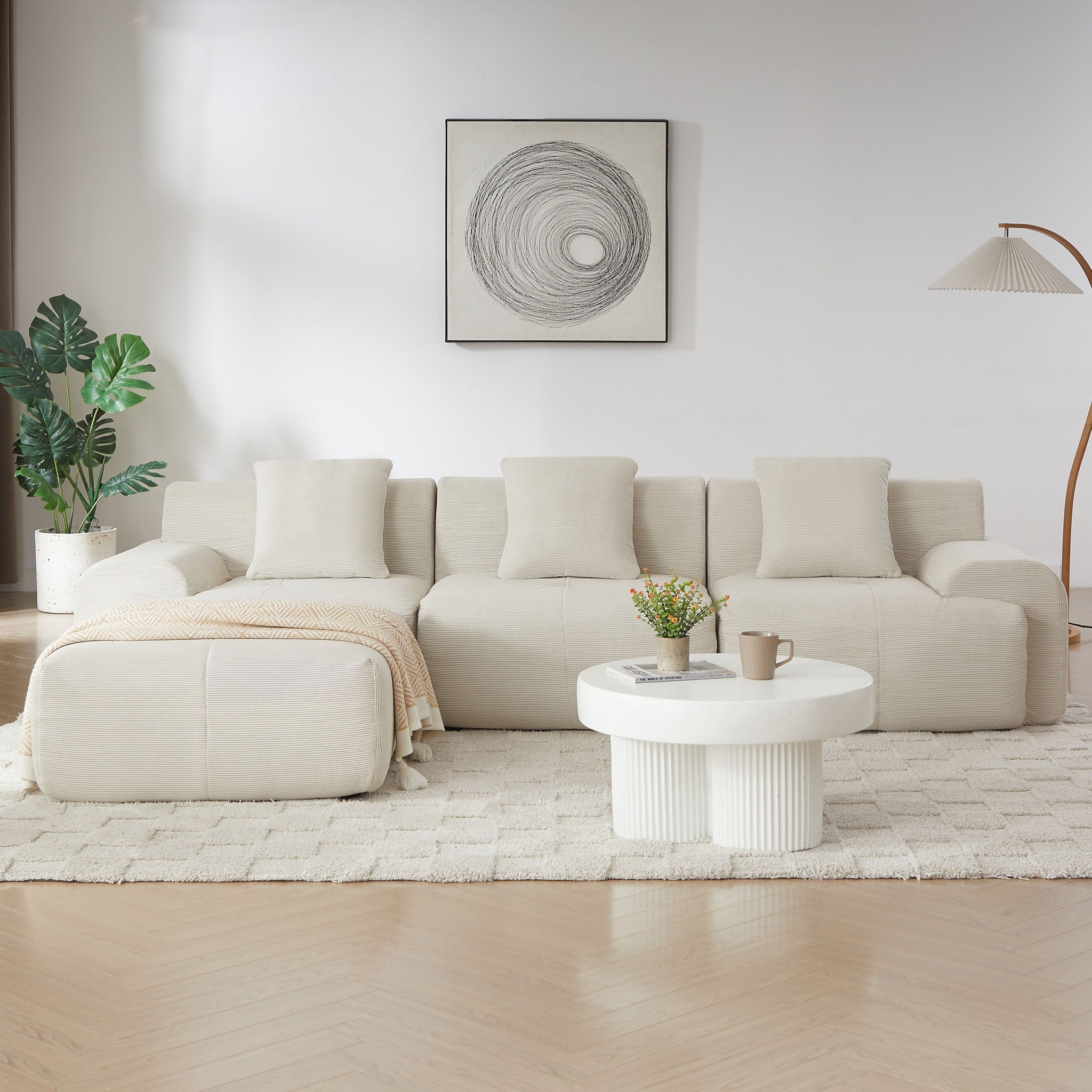 L Shaped Modular Sectional Sofa Corduroy And Movable Ottoman