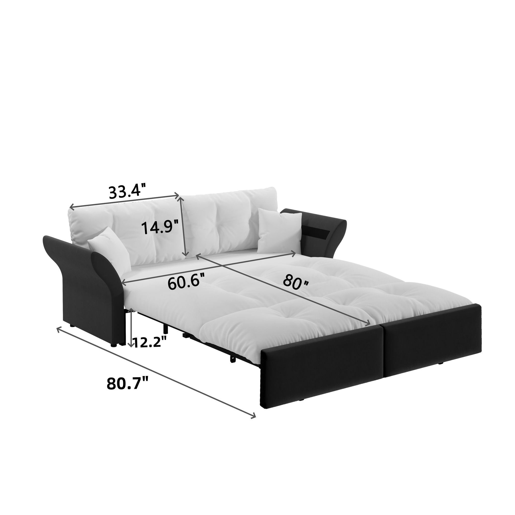 Queen Pull Out Sofa Bed, 3 In 1 Convertible Sleeper Tufted With 2 Soft Pillows