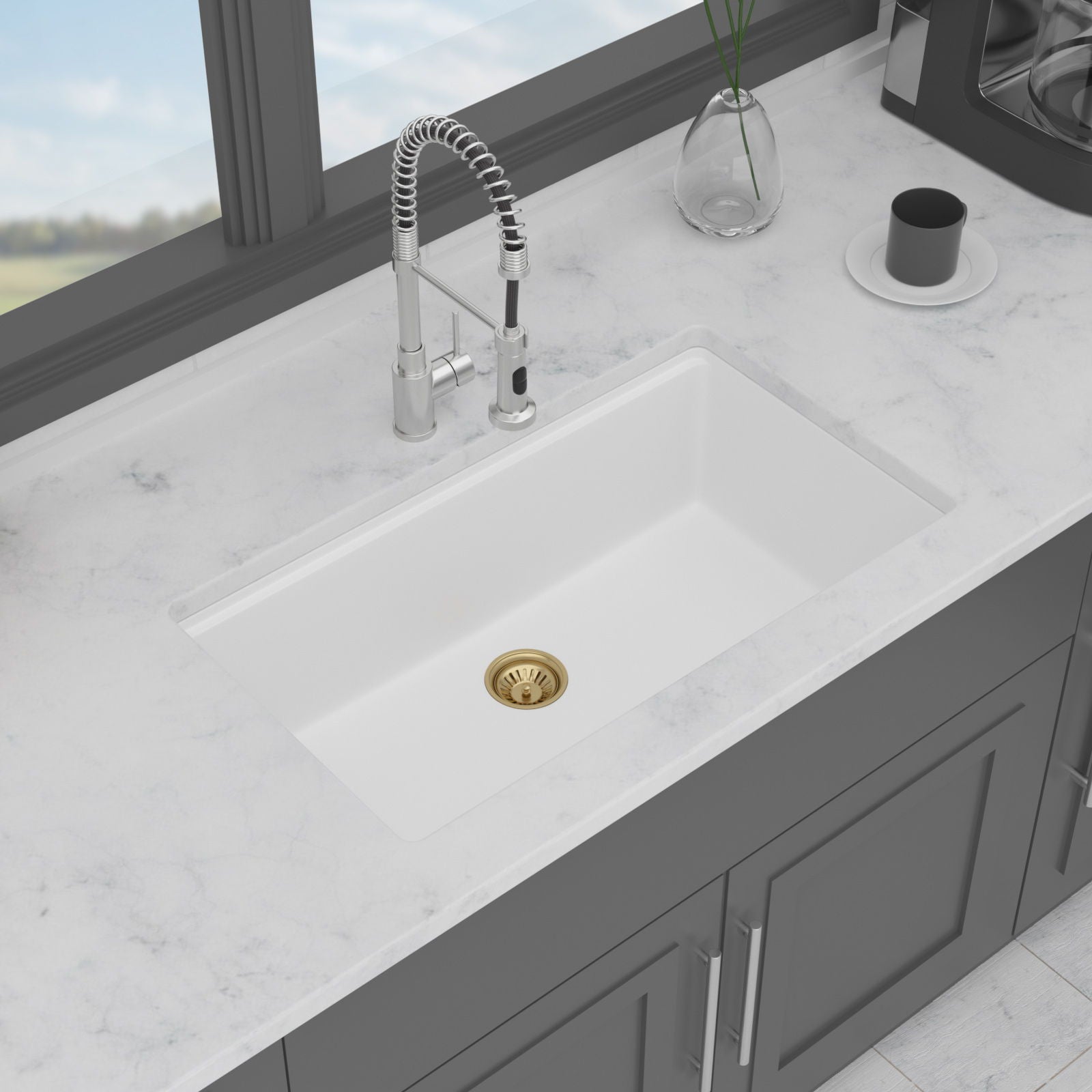 Quartz Composite Kitchen Sink With Undermount Design, Durable Single Bowl Workstation