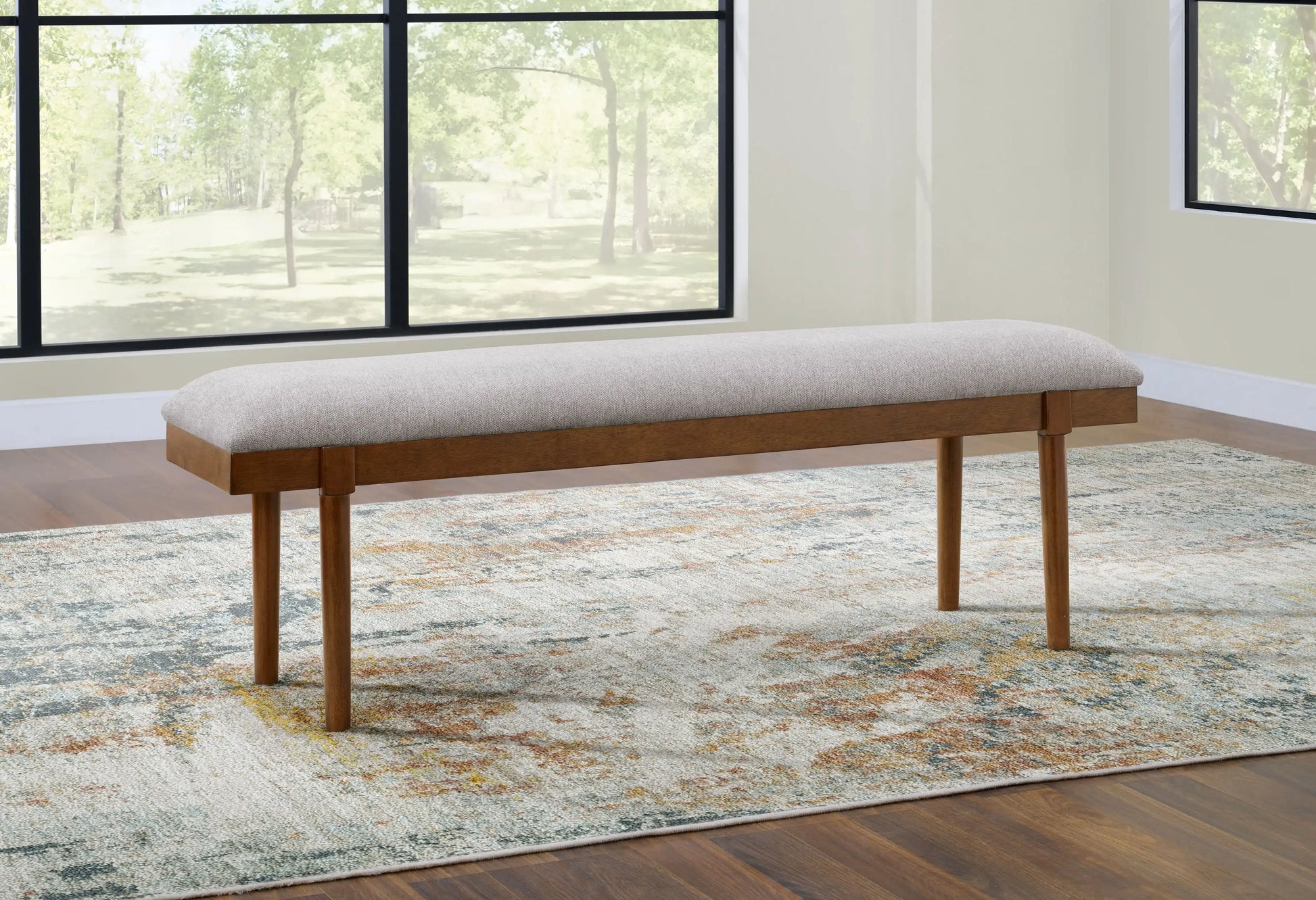 Lyncott - Large Upholstered Dining Room Bench - Gray / Brown - Best Buy Furniture