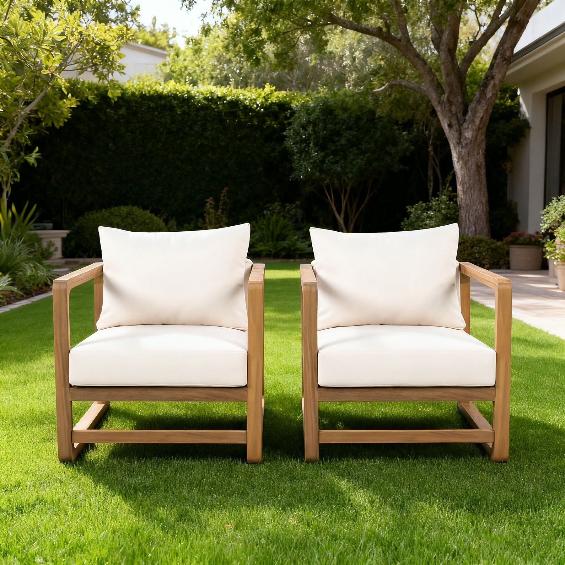 Outdoor Lounge Chair With Oversized Cushion Set For Patio
