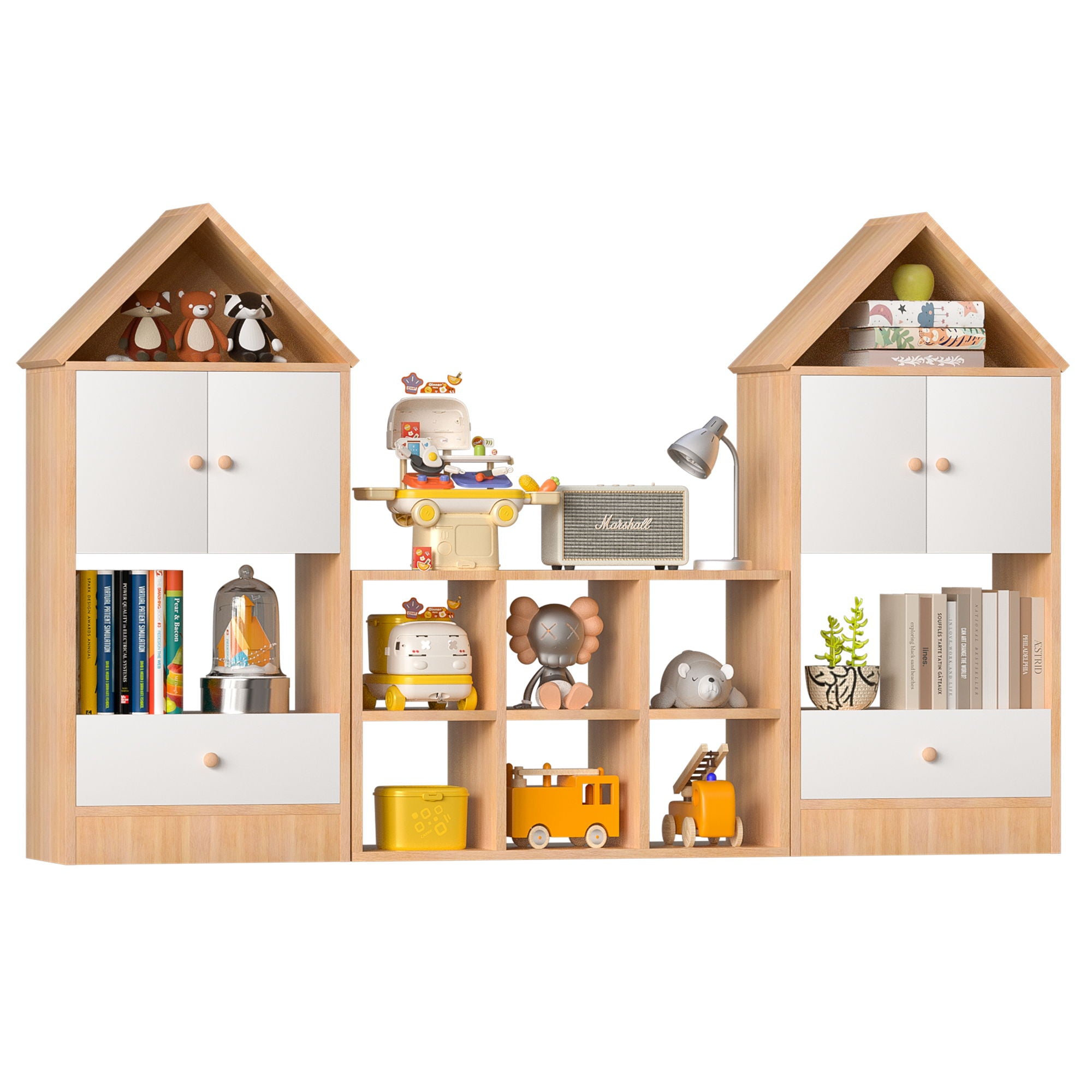 Versatile Children's Bookshelf With House Shaped Design, Multi Functional Storage For Books And Toys