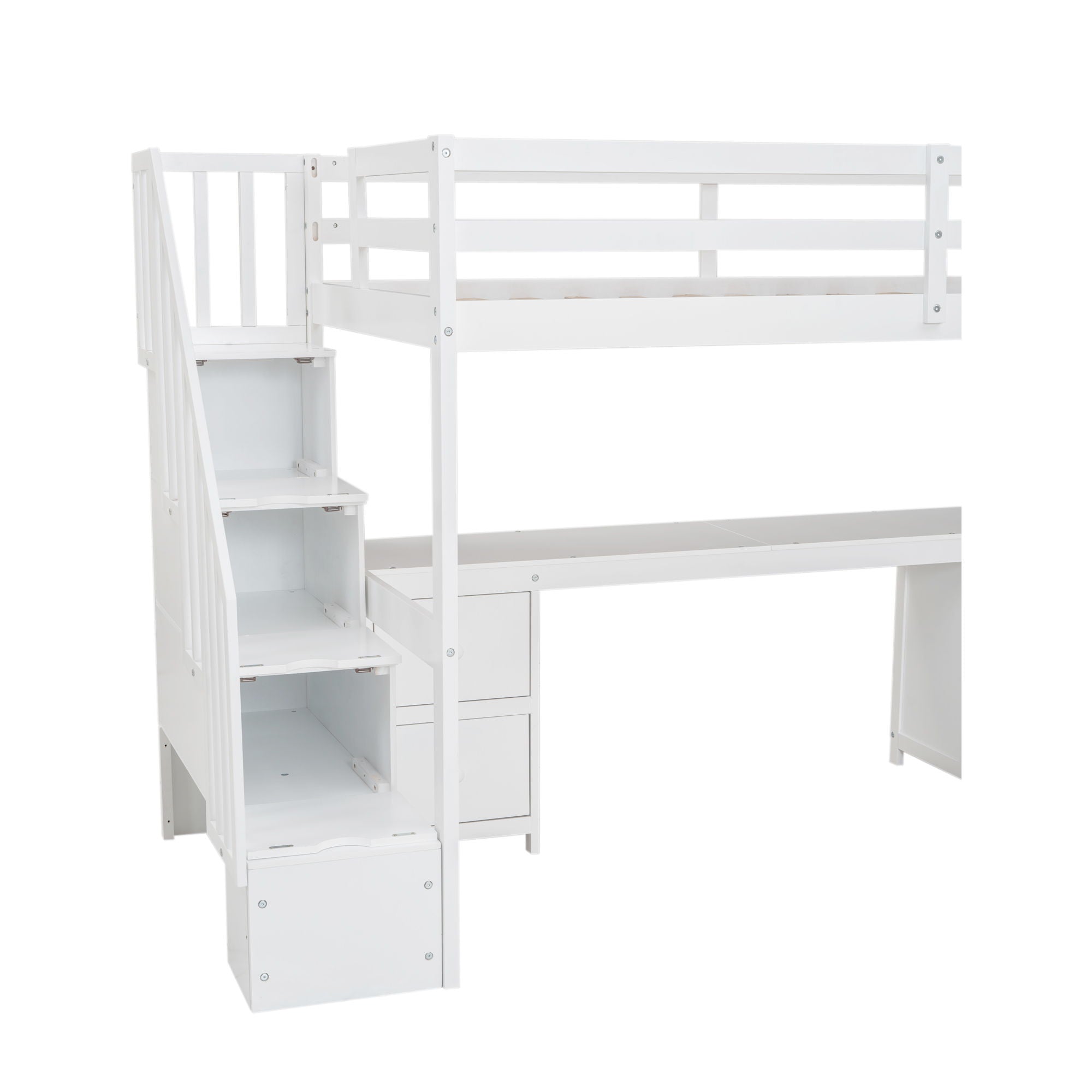 Loft Bed Frame With Built In Desk And Double Storage Drawers
