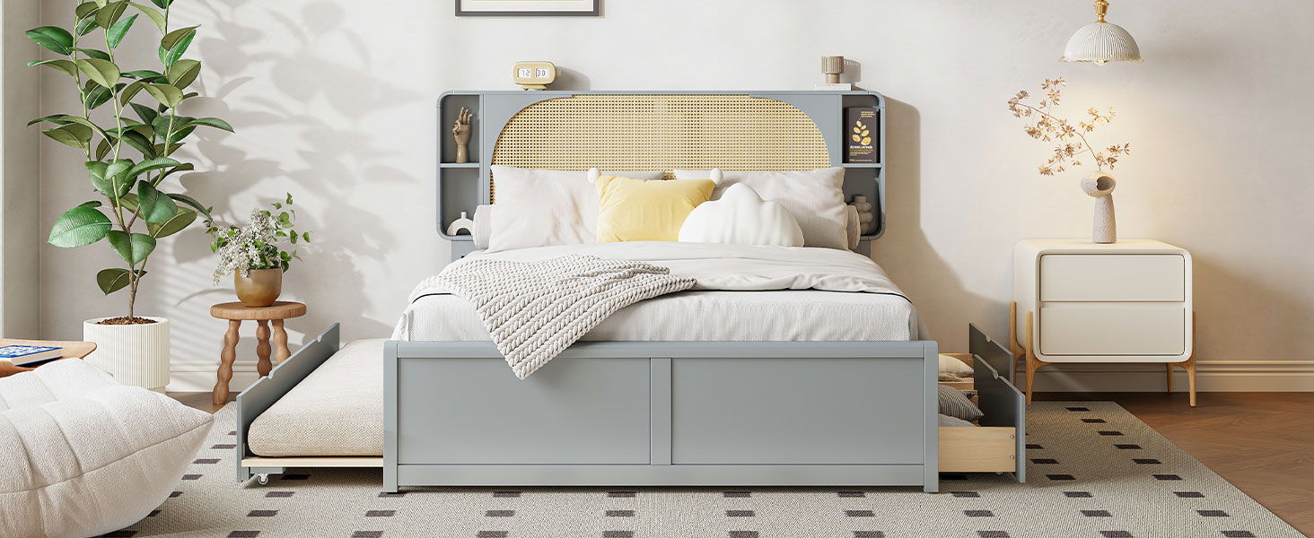 Headboard Bed With 2 Drawers And Trundle