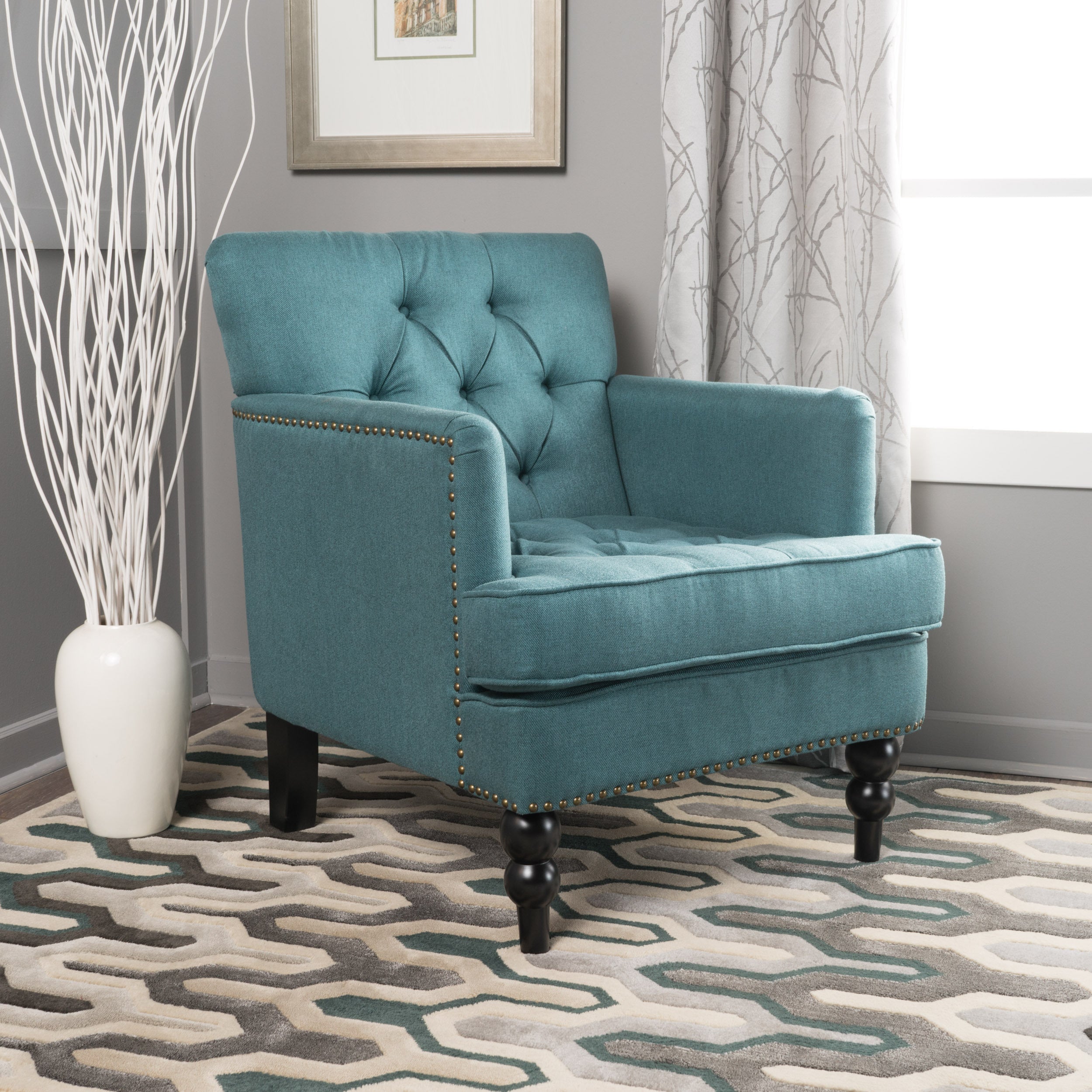 Harrison Tufted Club Chair with Plush Cushion and Studded Trim