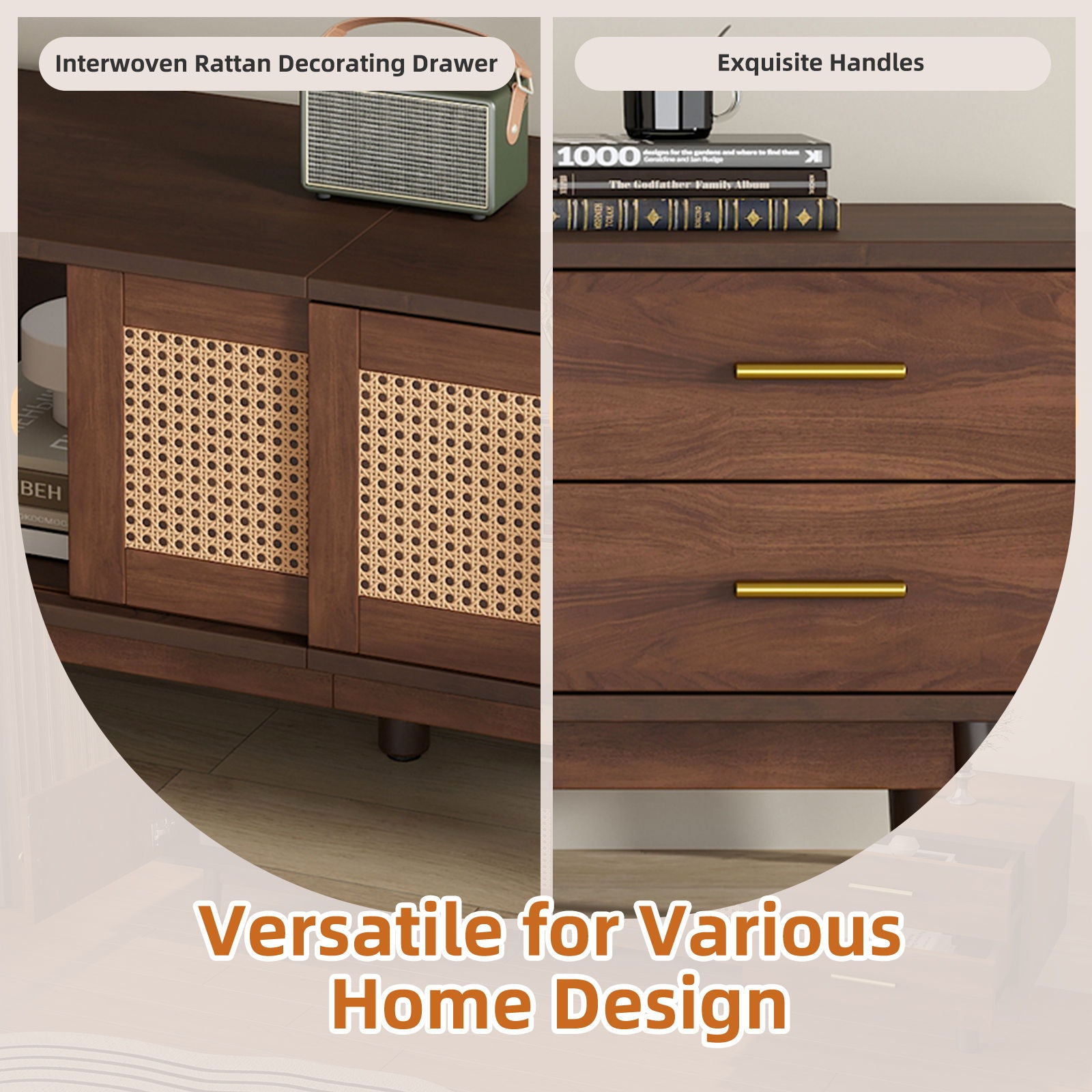 TV Stand For 80" TVs With Sliding Doors And Drawers, Accent Storage Unit - Dark Brown