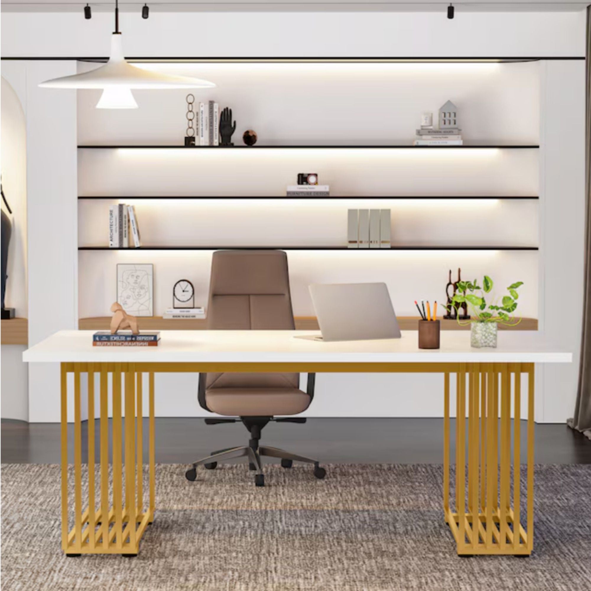 Office Executive Desk For Home Office - White / Gold