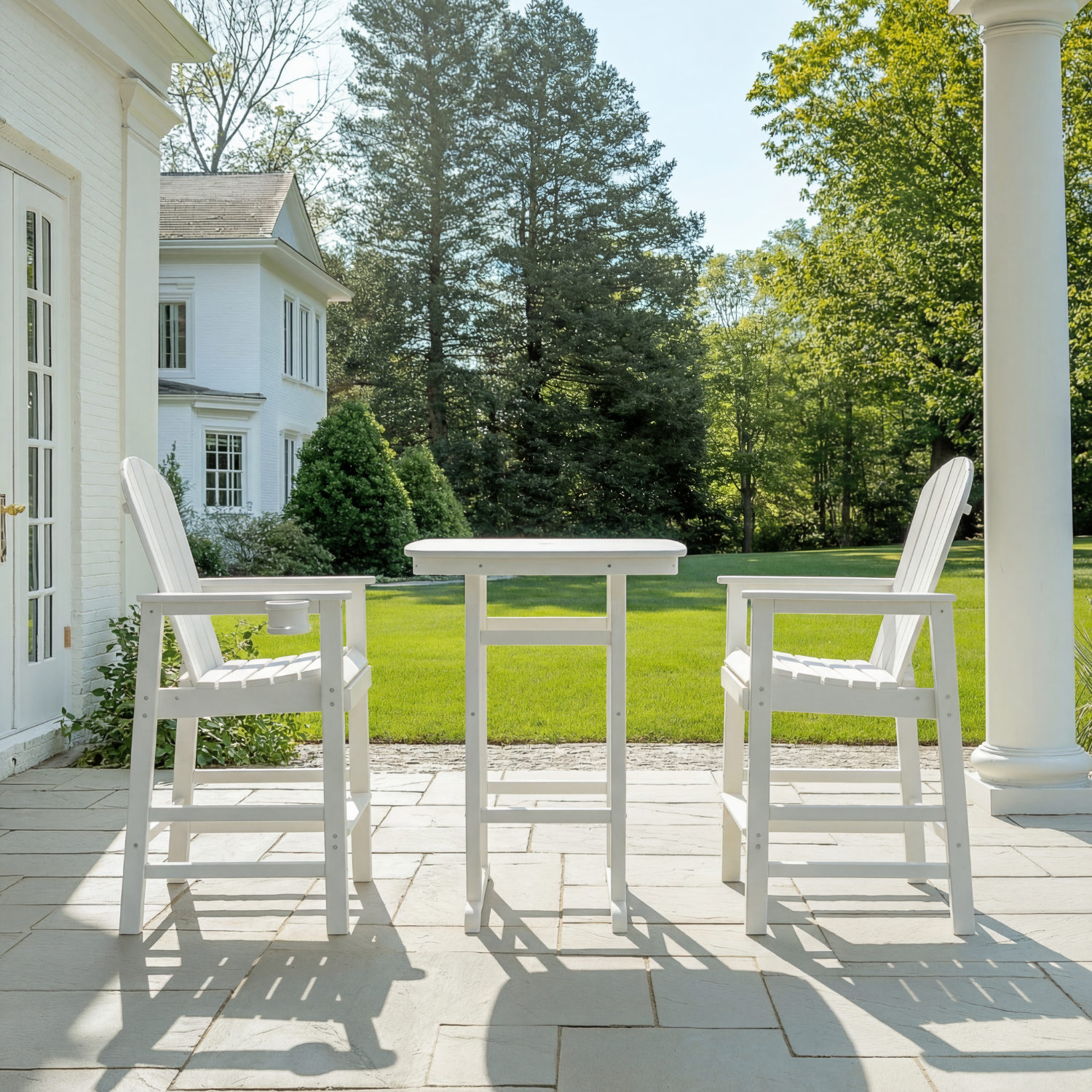 HDPE Bar Height Adirondack Patio Chair Outdoor Bar Chair With Cup Holder And Armrests