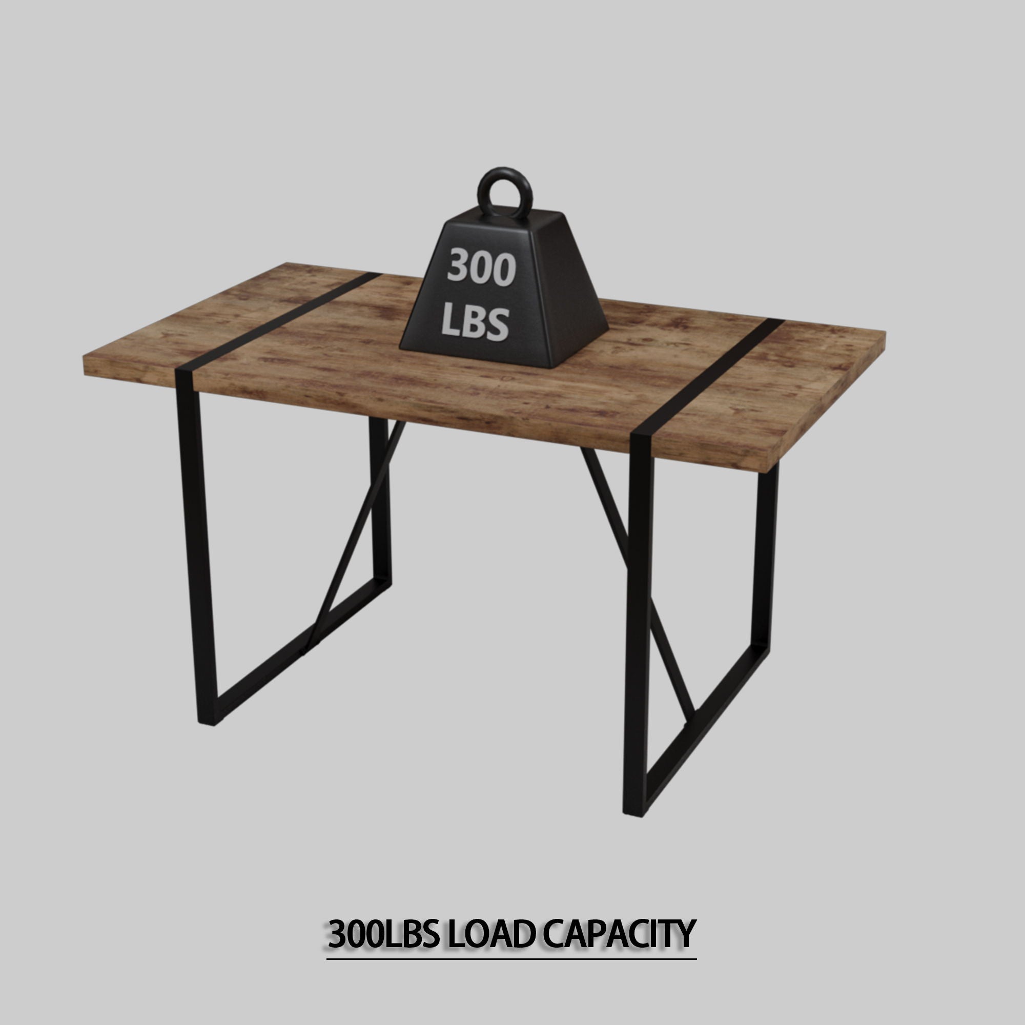 Modern Rural Industrial Dining Table, 55" Rectangular Wood With Metal Legs, Seats 4 - 6 - Wood
