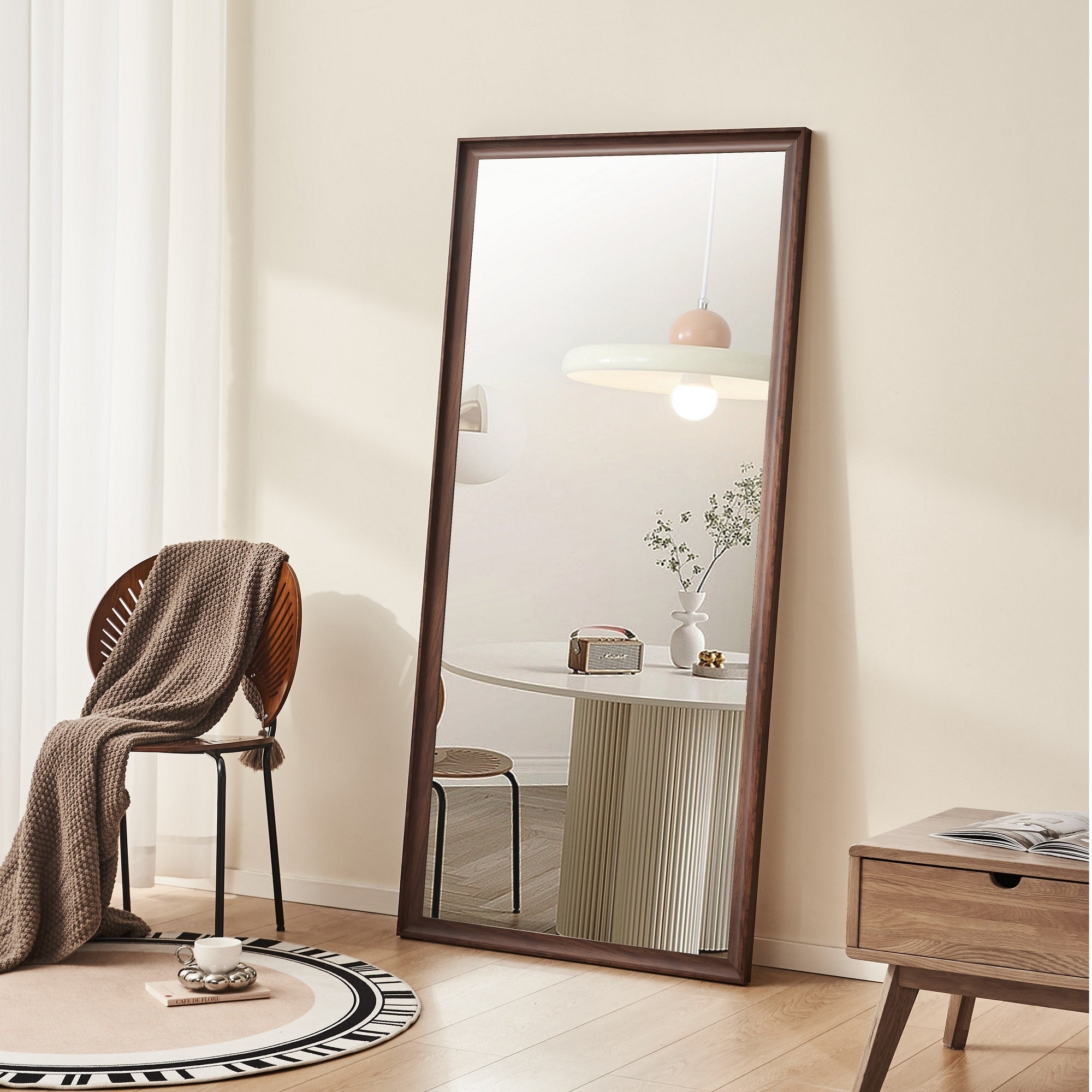 Vintage Full Length Mirror 70'x 31' Wall-Mounted with Faux Wooden Frame in Brown