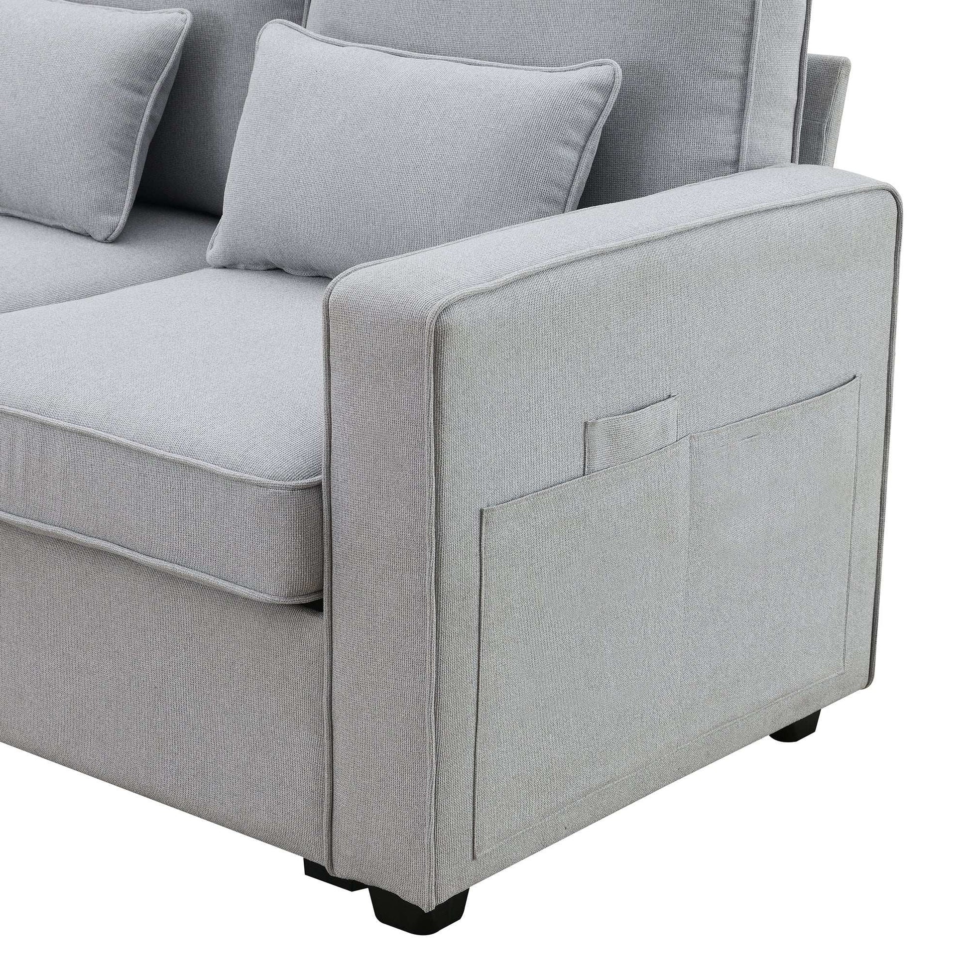 114.2" Modern Upholstered Sofa with Console, 4 Seats, Linen Fabric - Best Buy Furniture