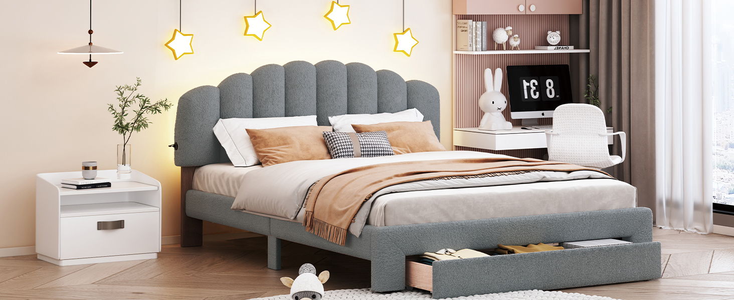 Upholstered Platform Bed With Drawer