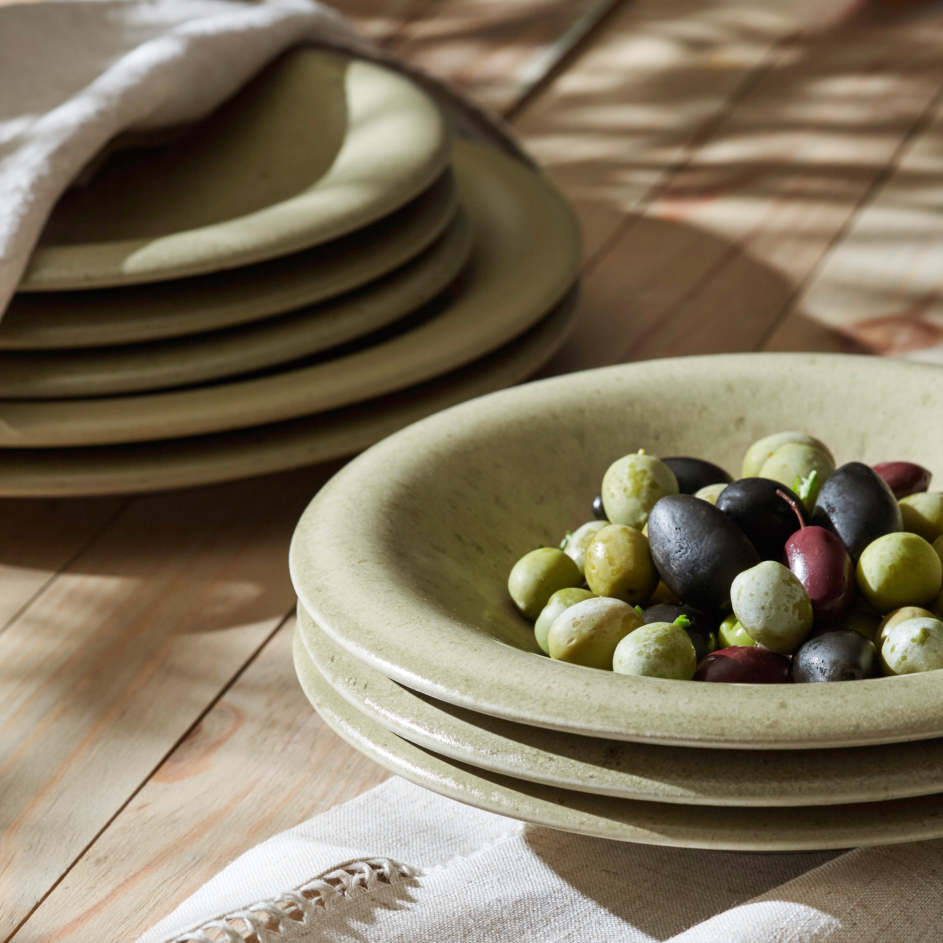 Aro Stoneware Dinnerware Set - Green Matte - Crafted in Portugal - Scratch-Resistant