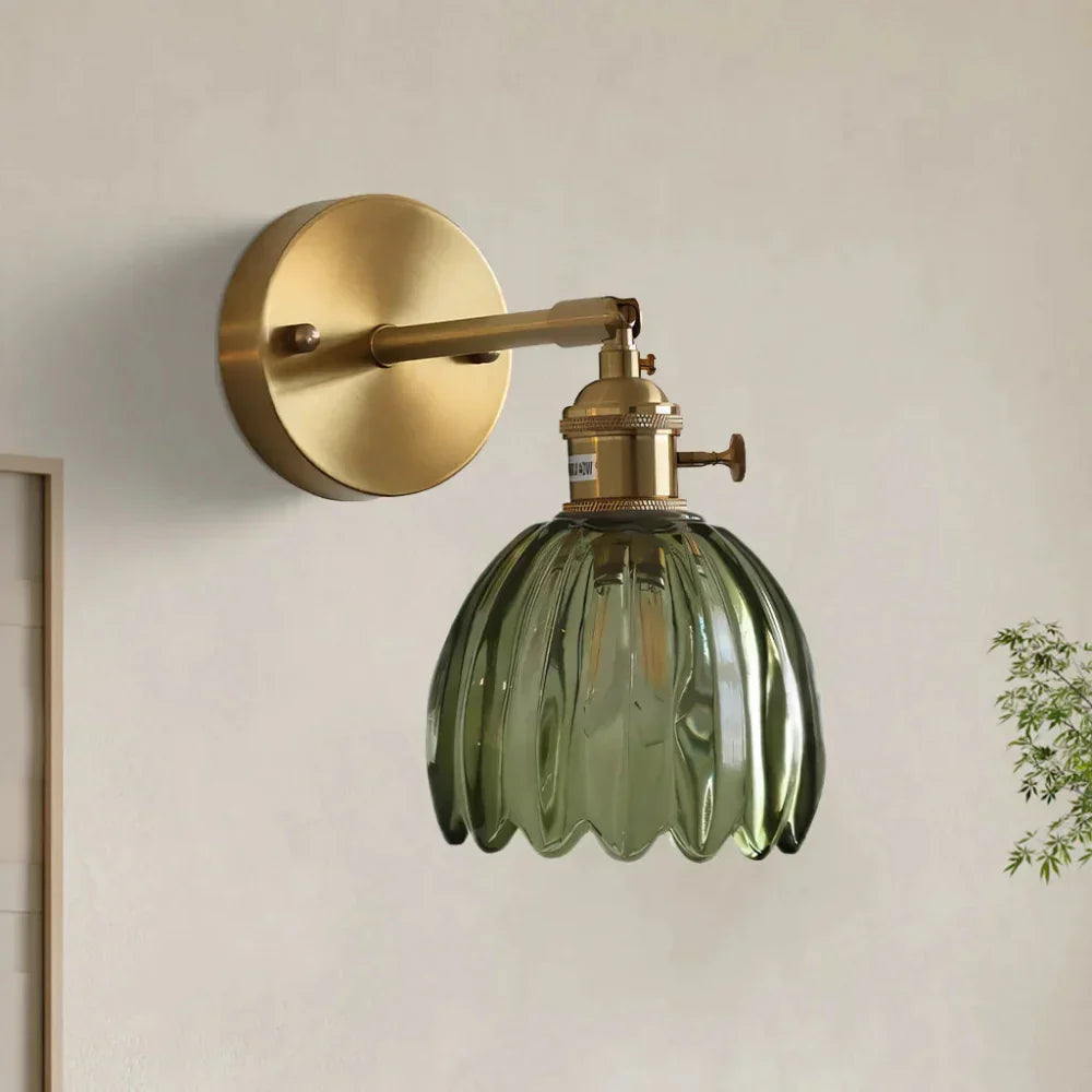Vintage Brass Tulip Glass Wall Sconce 1-Light Classic Wall Light