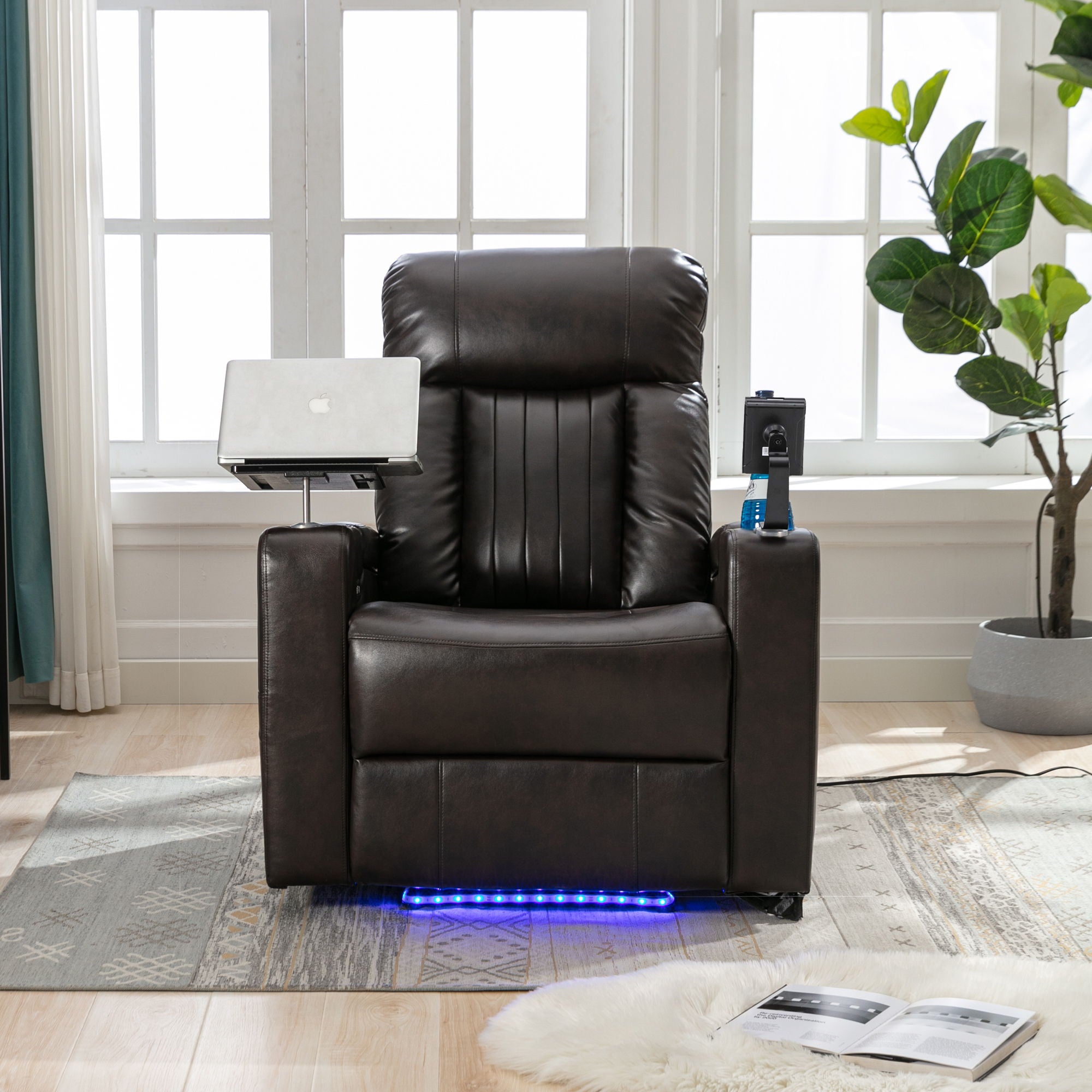 Power Recliner With Storage Arms, Cupholders, Swivel Tray Table And Cell Phone Stand - Brown - Best Buy Furniture