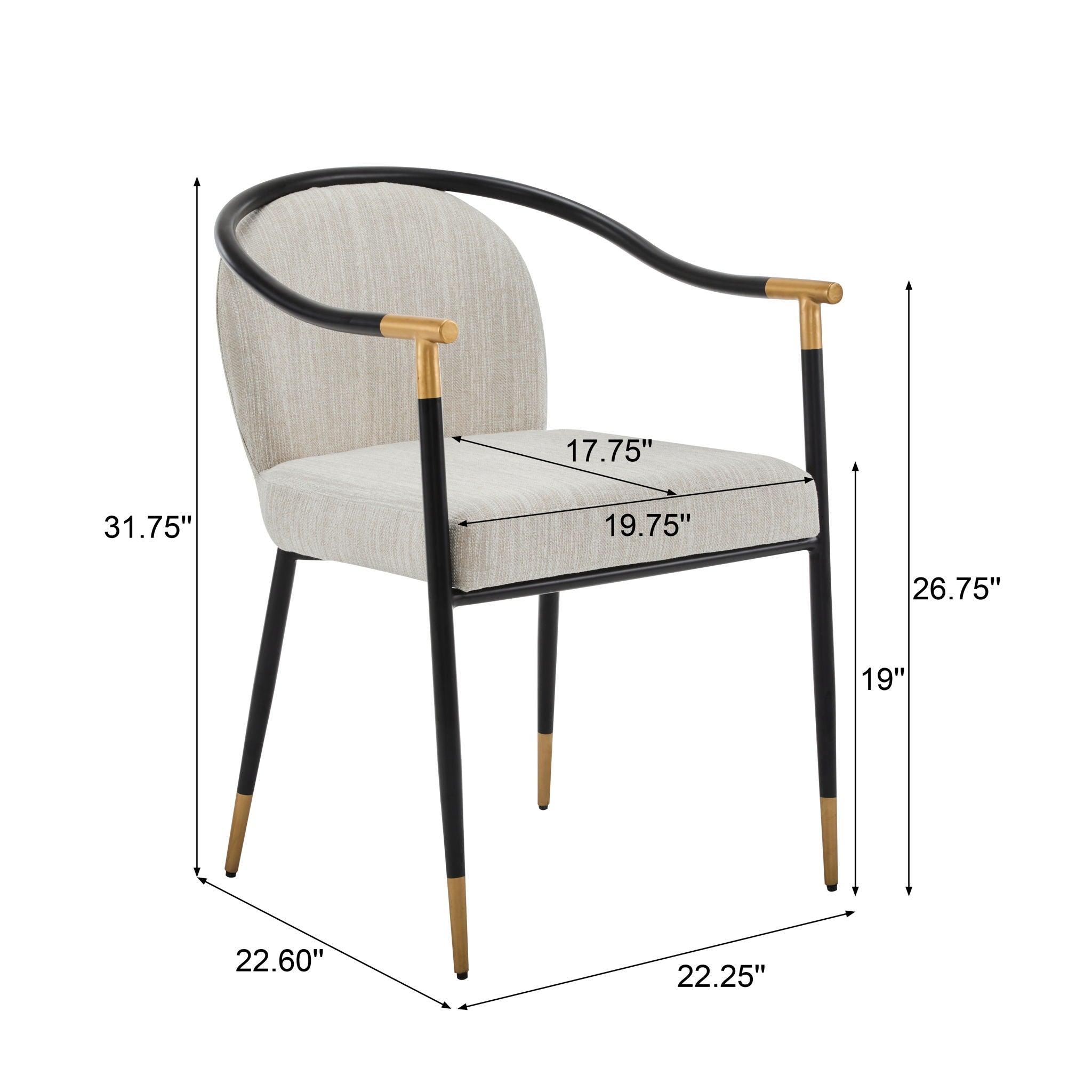Modern Upholstered Dining Chair With Sleek And Design Fabric And Metal (Set of 2) - Beige / Black