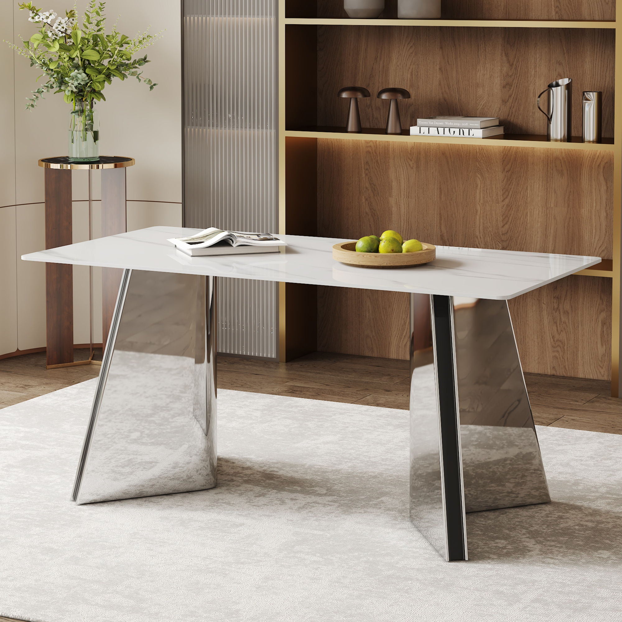 Modern Marble Patterned Dining Table With Stainless Steel Butterfly Legs