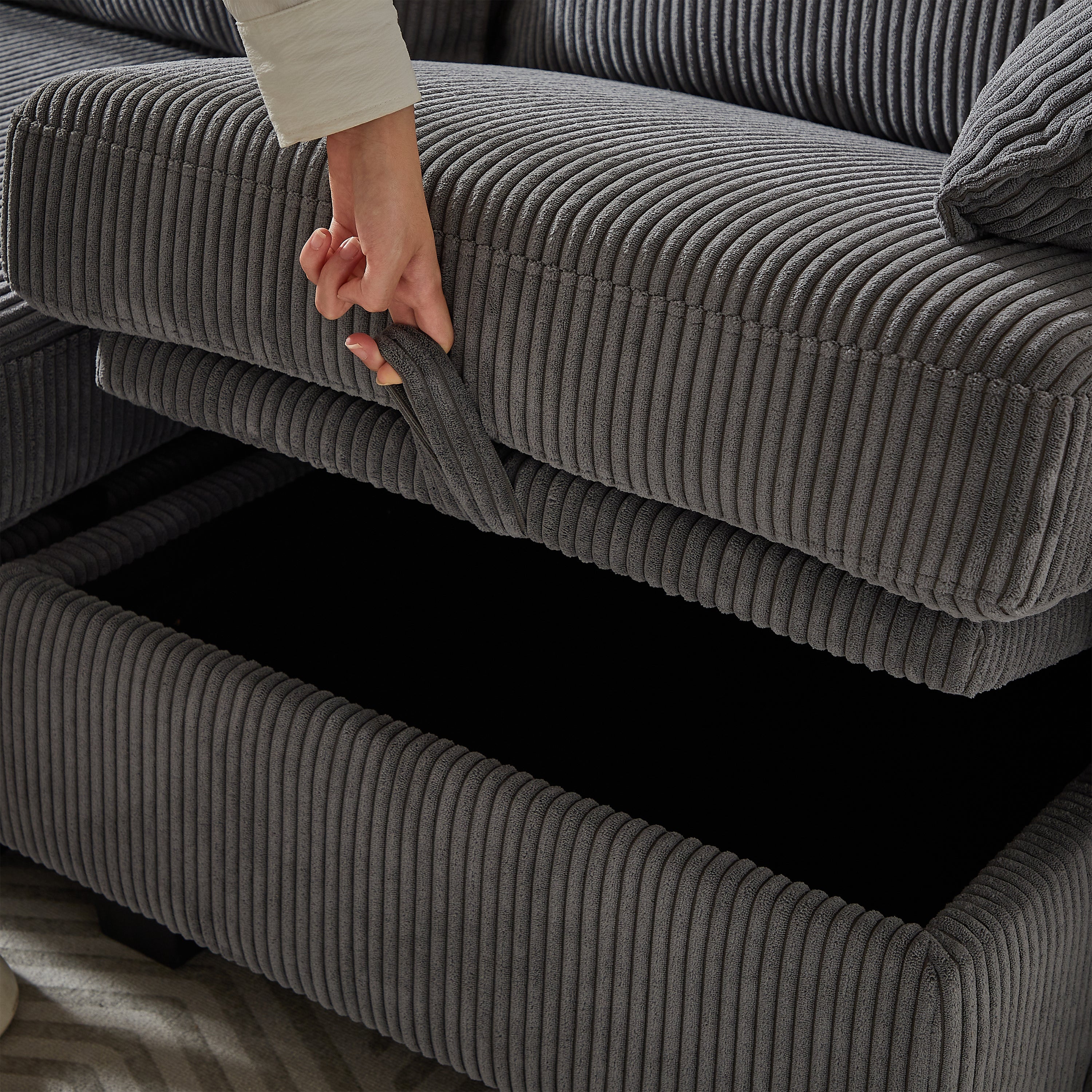 113.5'' Modular Sectional Corduroy Sofa with Storage Ottoman