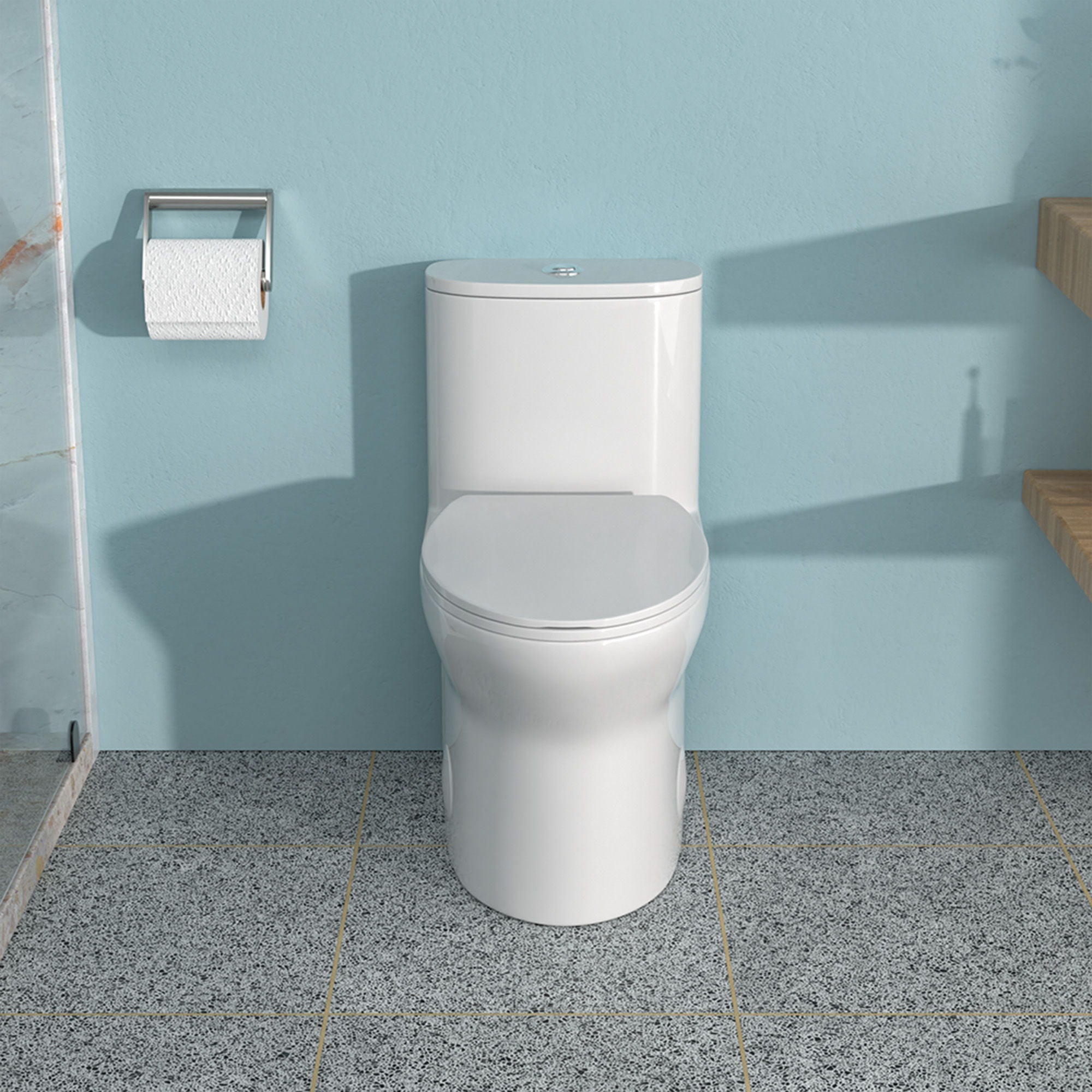 1 Piece Toilet For Bathroom, Dual Flush, Soft Closing Seat - White
