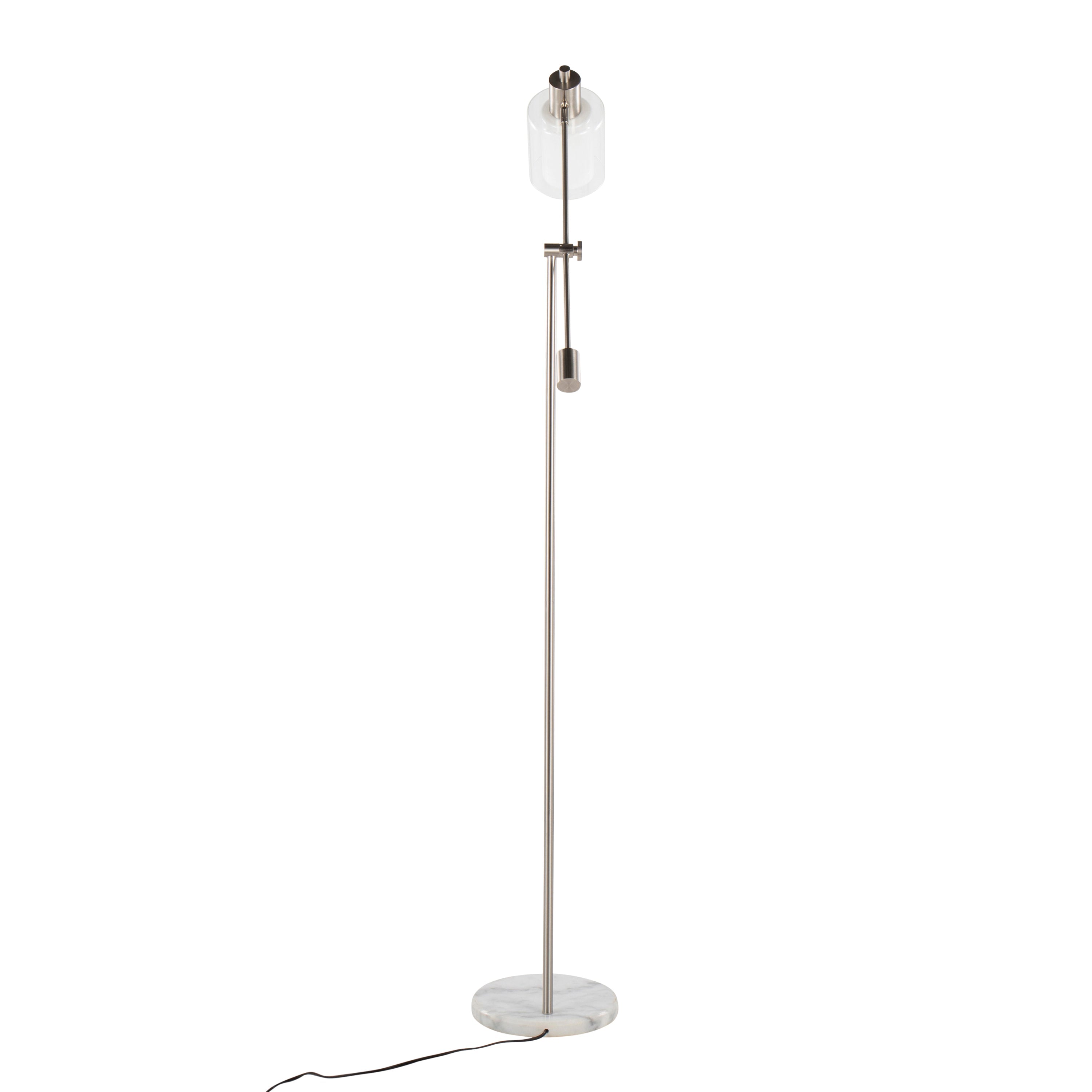 Marcel Contemporary/Glam Floor Lamp in White Marble and Nickel Metal