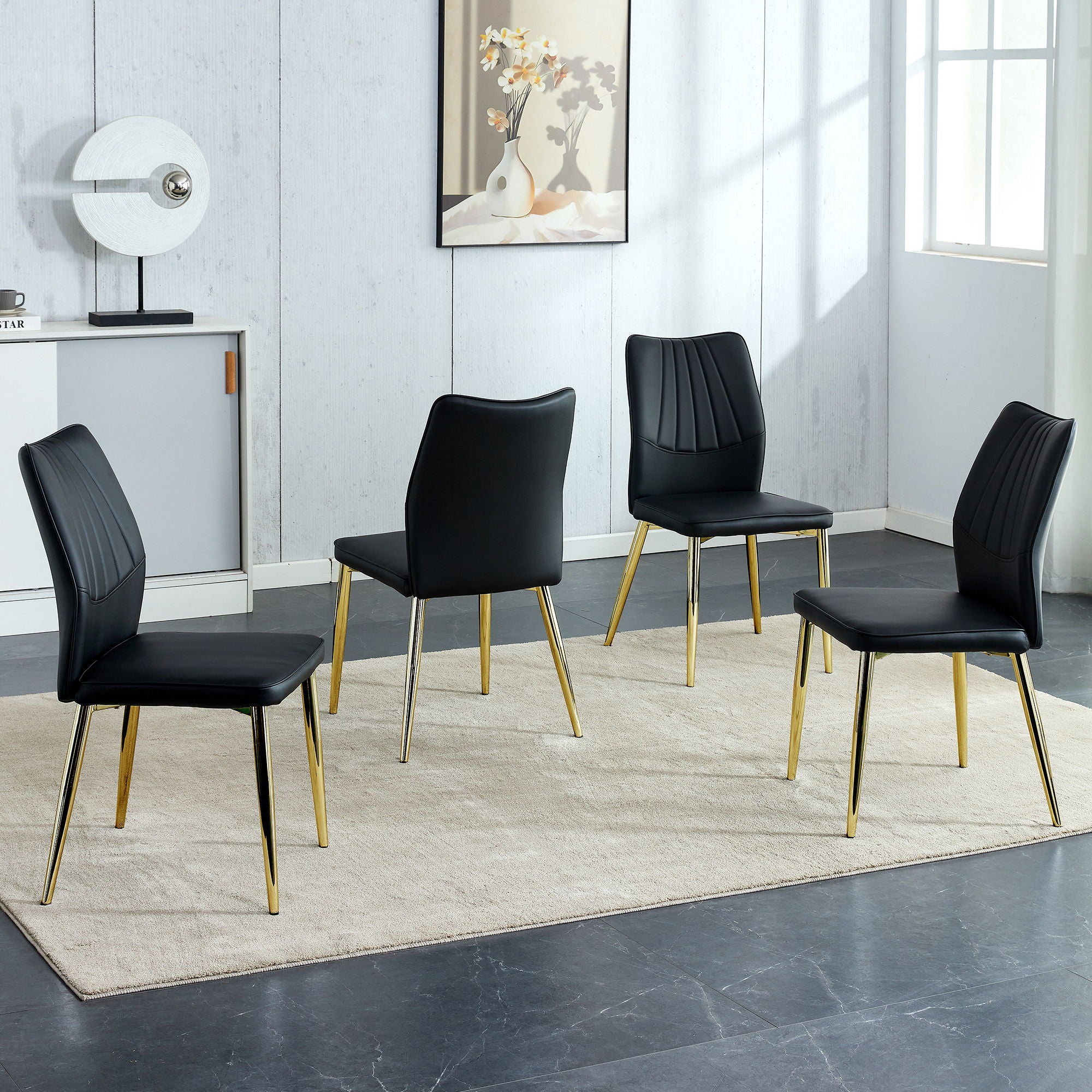 Medieval Modern Dining Chairs With Cushions And Metal Legs Material (Set of 4) - Black