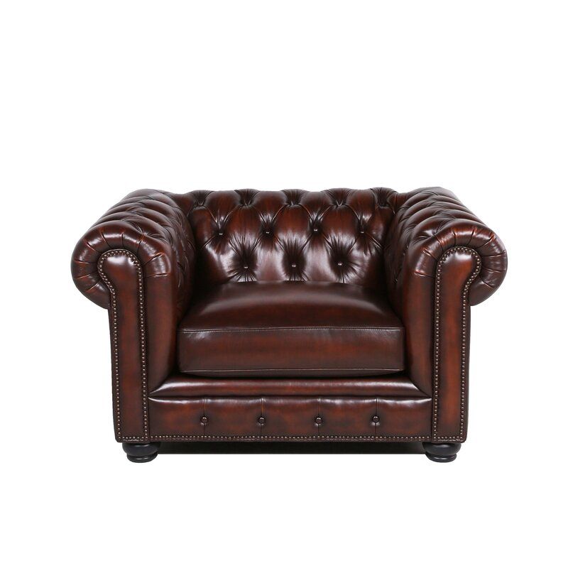 Traditional Tufted Leather Chesterfield Nailhead Chair - Brown - Best Buy Furniture