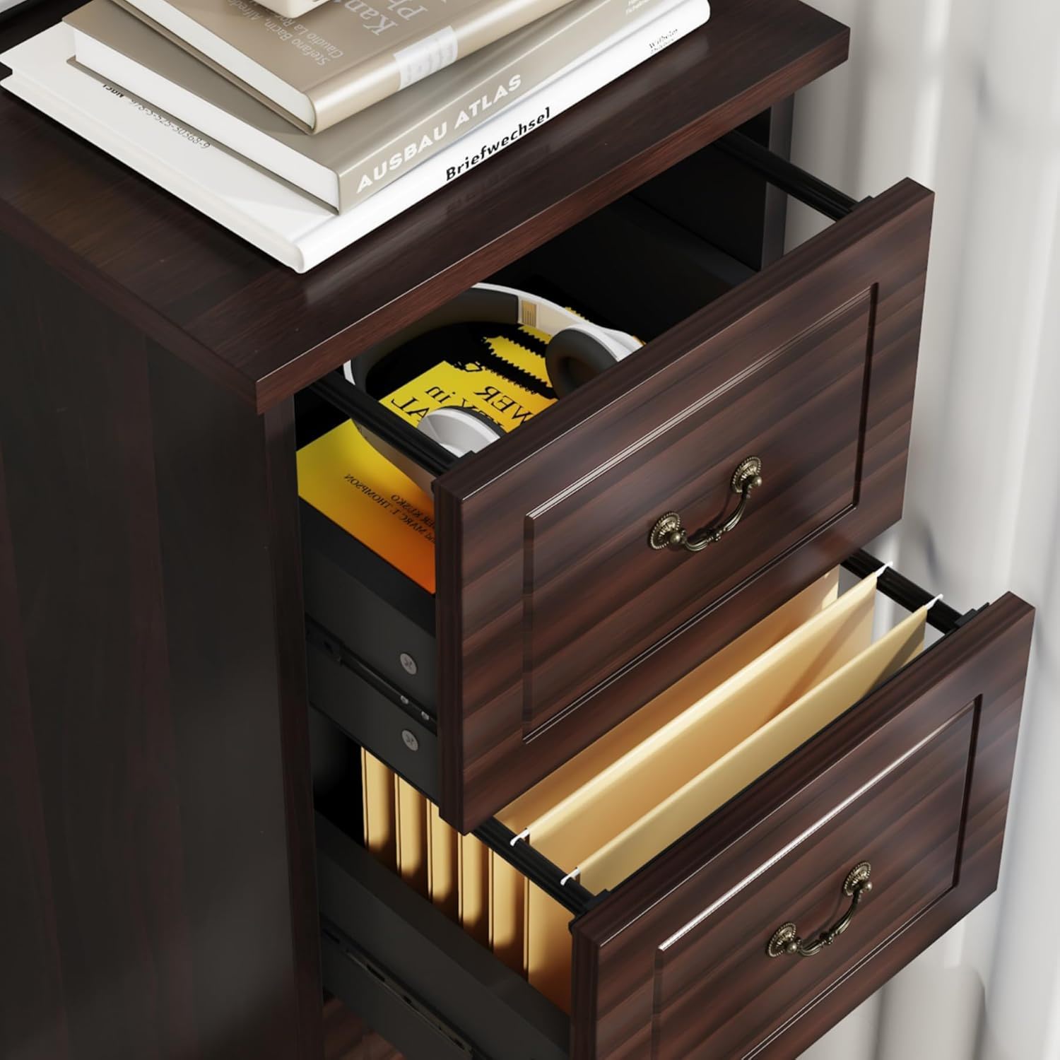 4 Drawer Vertical File Cabinet For A4 / Letter Files - Walnut