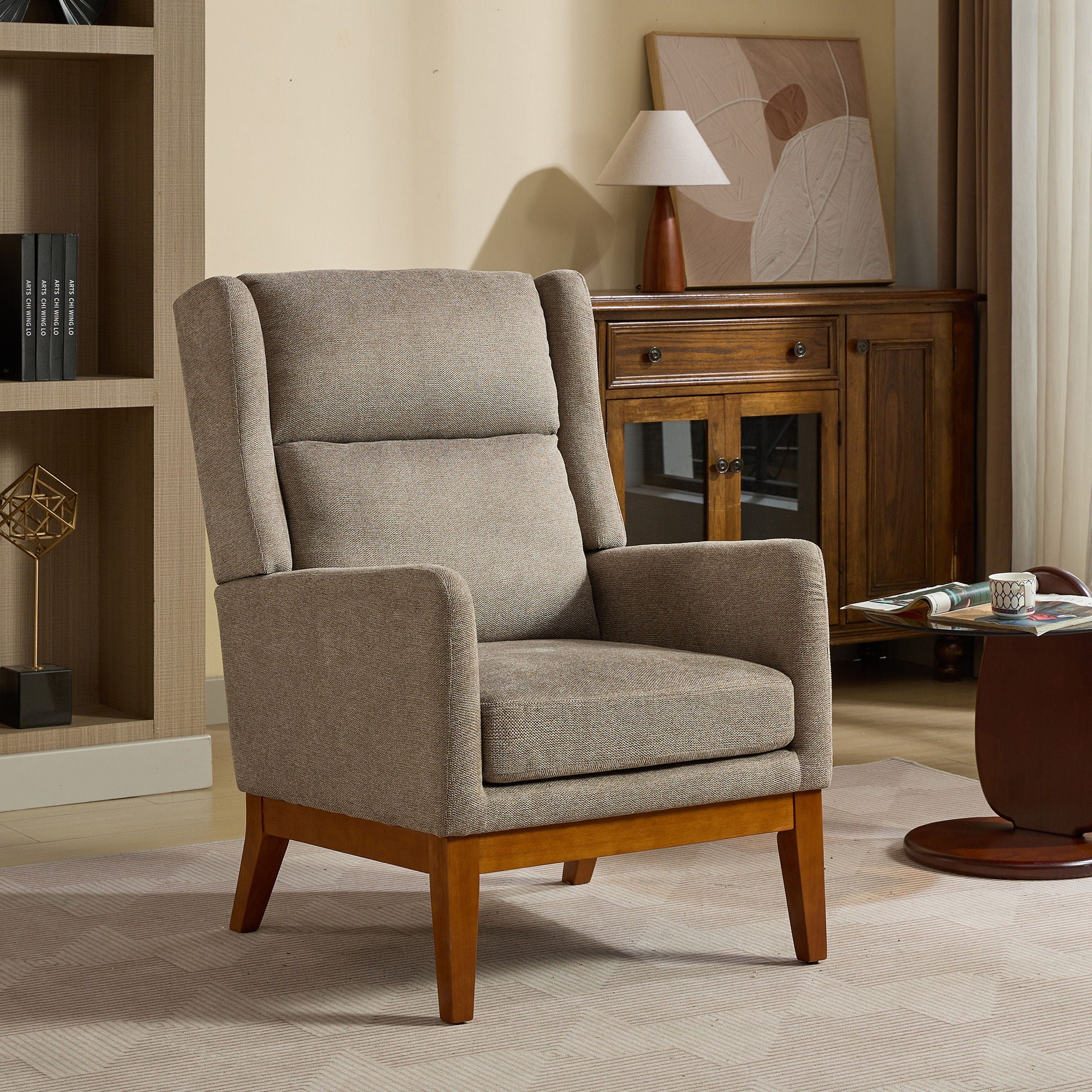 Wide Modern Accent Chair With Wood Legs For Living Room