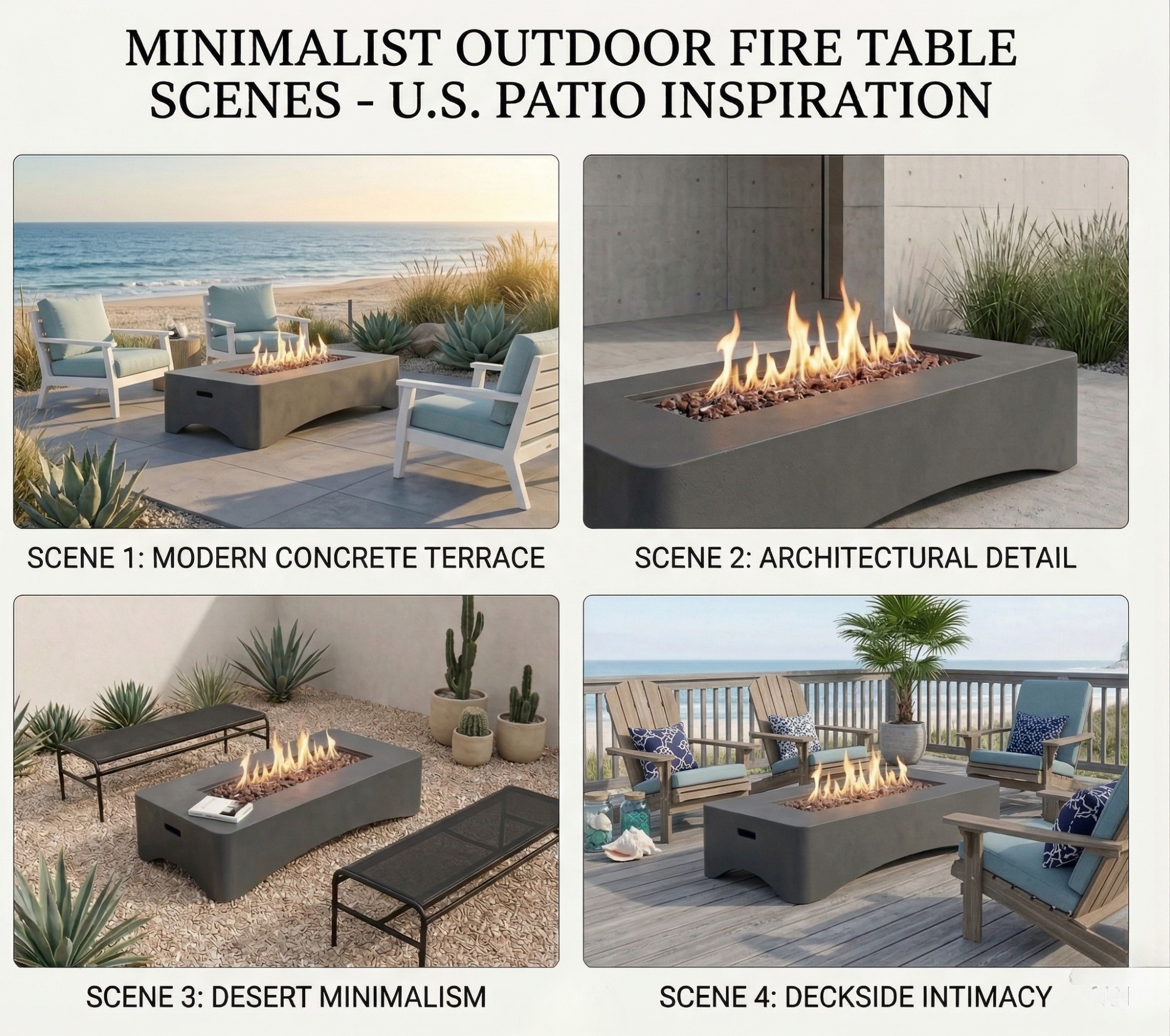 56" Propane Fire Pit Table, Rectangular Outdoor Gas Fire Pit