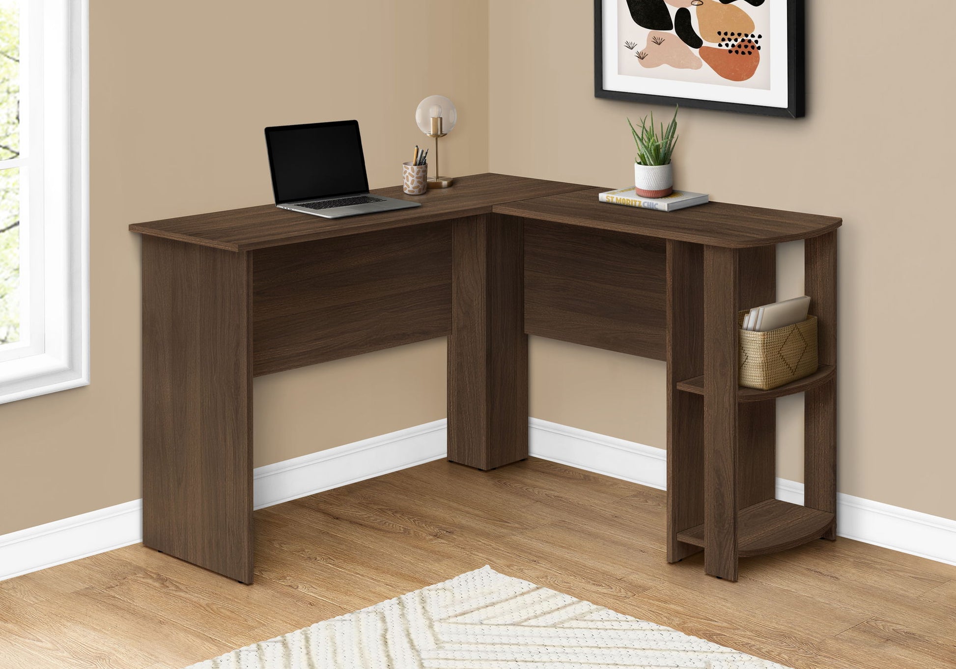 Computer Desk, Home Office, Corner, Storage Shelves, L Shape, Laptop, Contemporary & Modern - Walnut - Best Buy Furniture