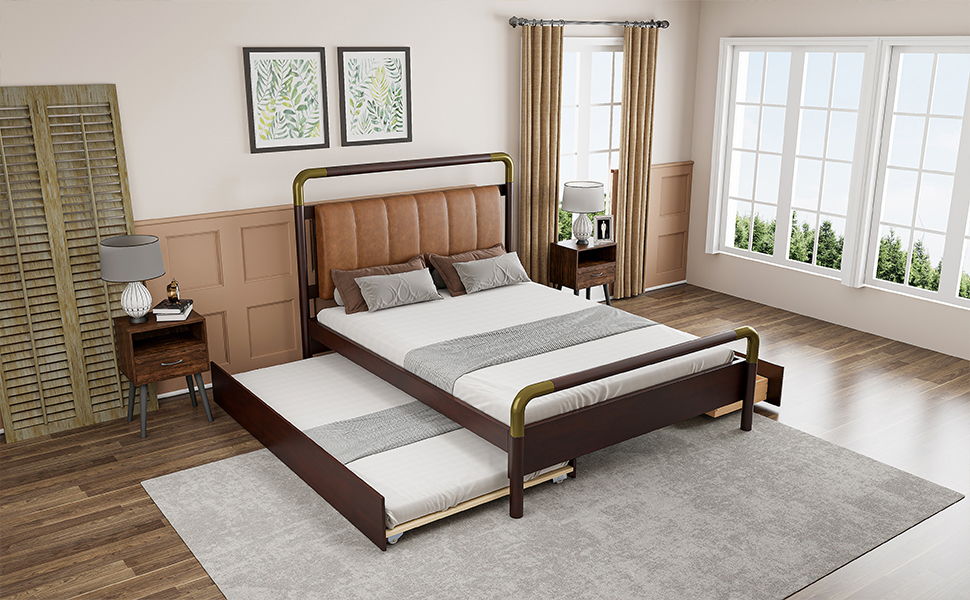 Storage Platform Bed, With 2 Big Drawers, Trundle