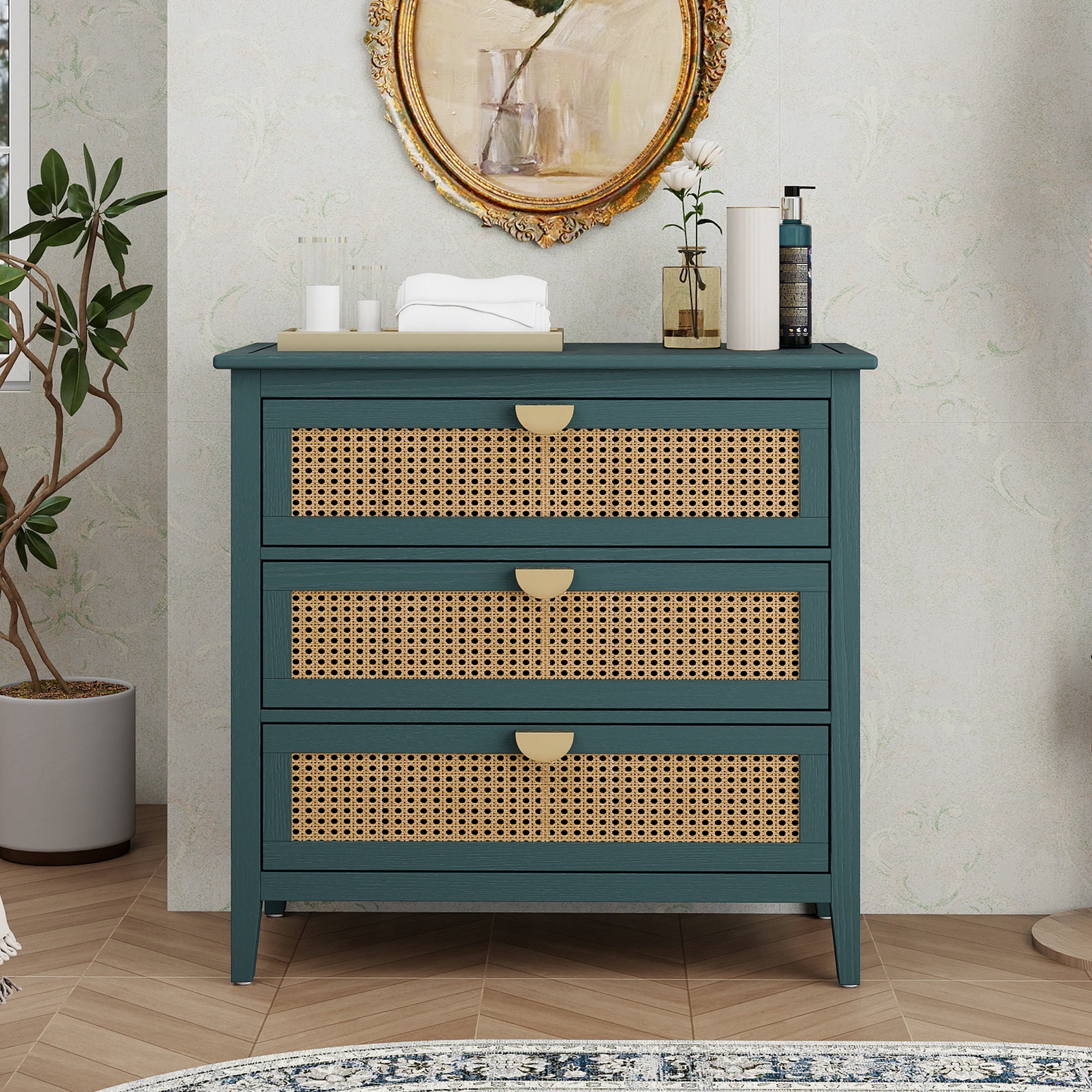 3 Drawer Cabinet Natural Rattan
