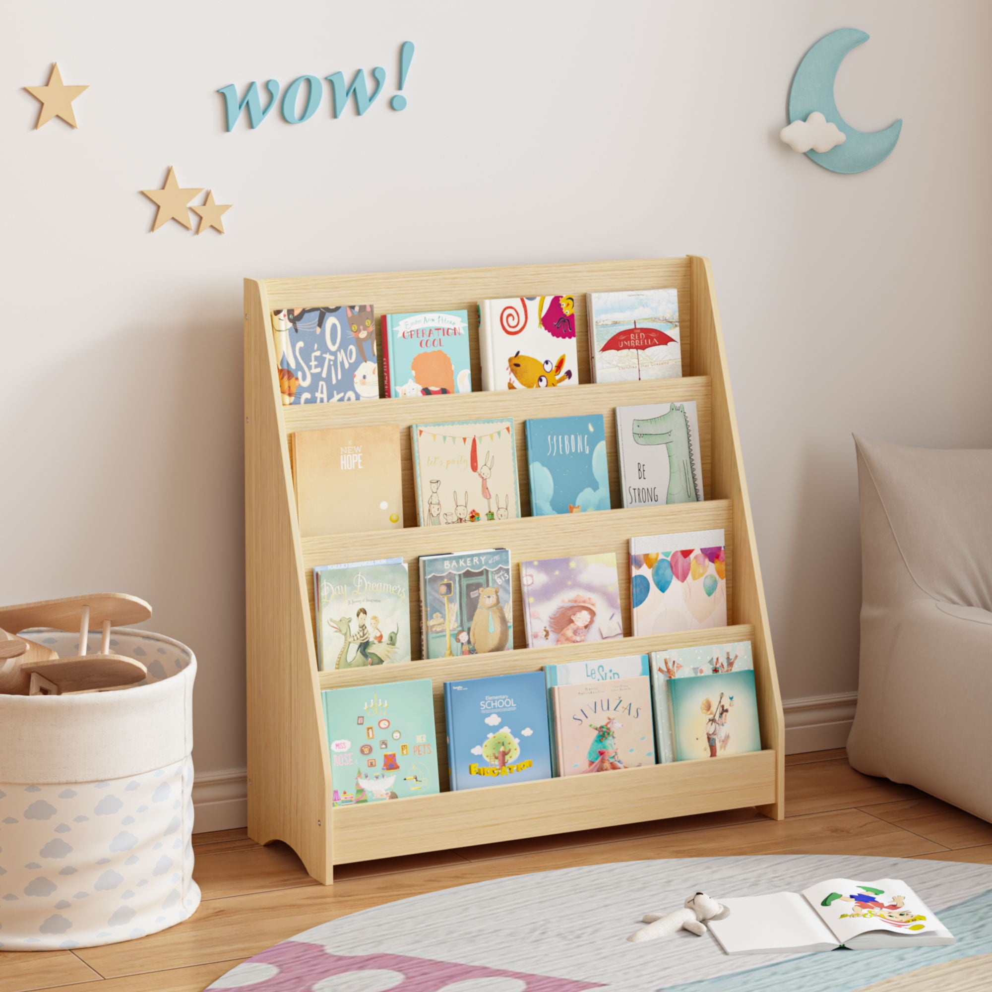 4 Tier Bookshelf, Toddler Book Display Shelves