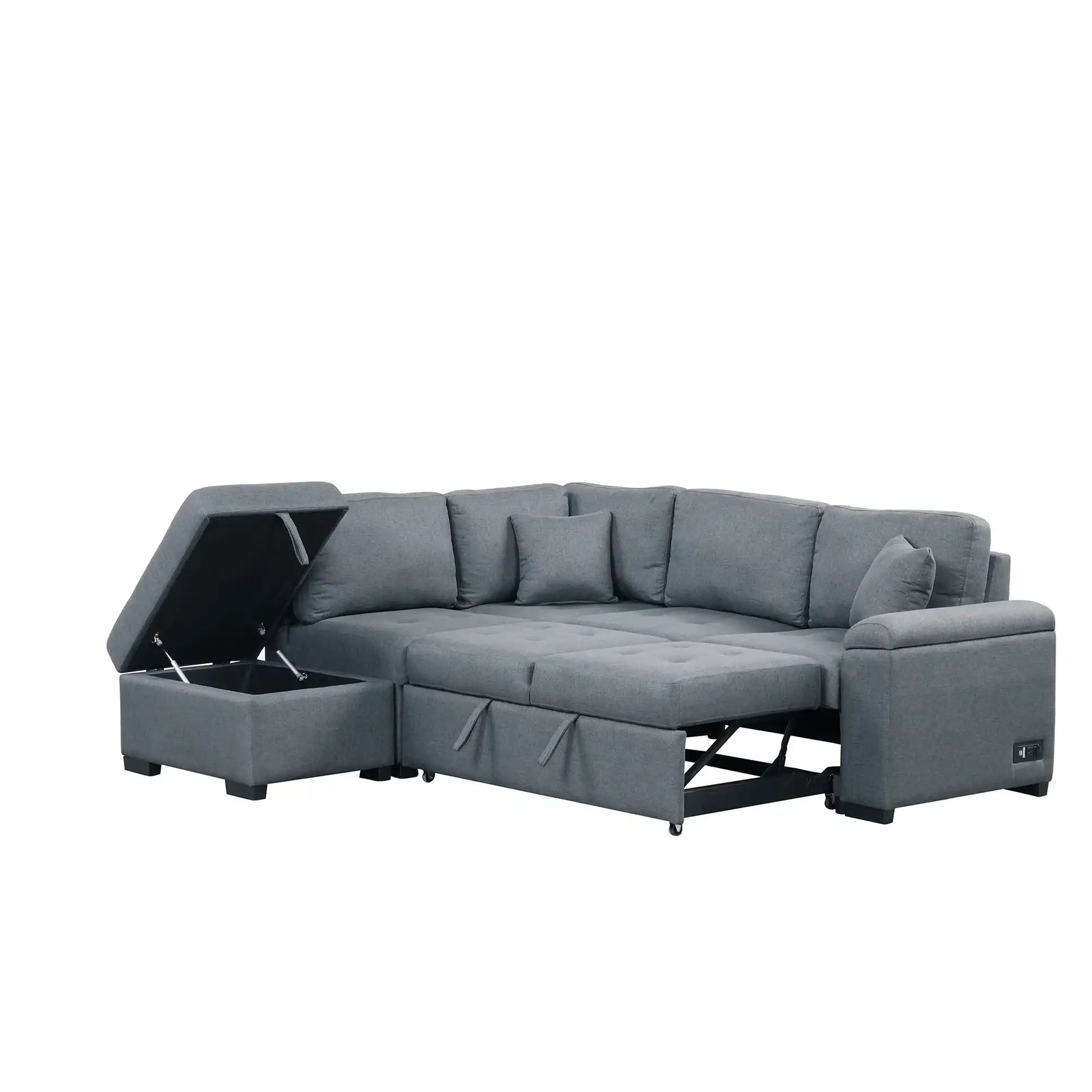 Sleeper Sectional Sofa, L-Shape Corner Couch Sofa-Bed with Storage Ottoman - Best Buy Furniture