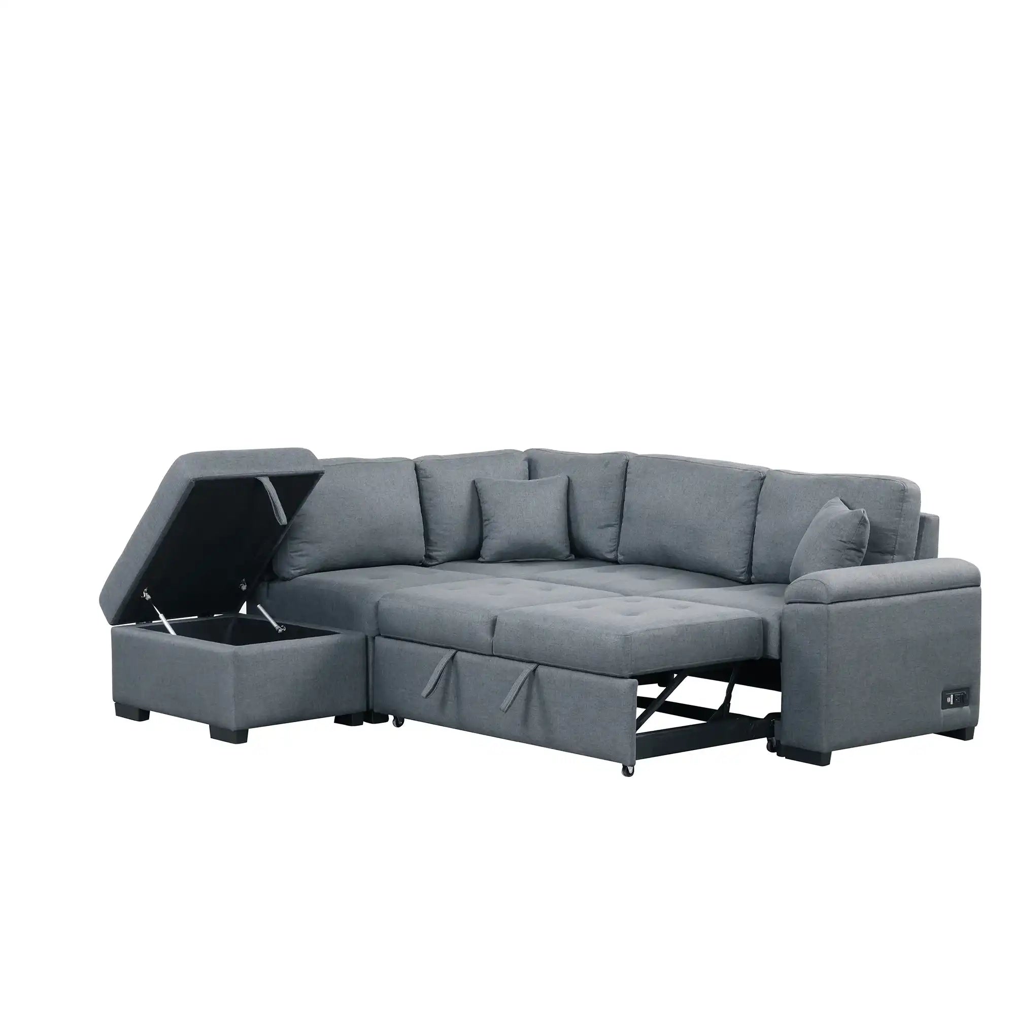 Sleeper Sectional Sofa, L-Shape Corner Couch Sofa-Bed with Storage Ottoman - Best Buy Furniture