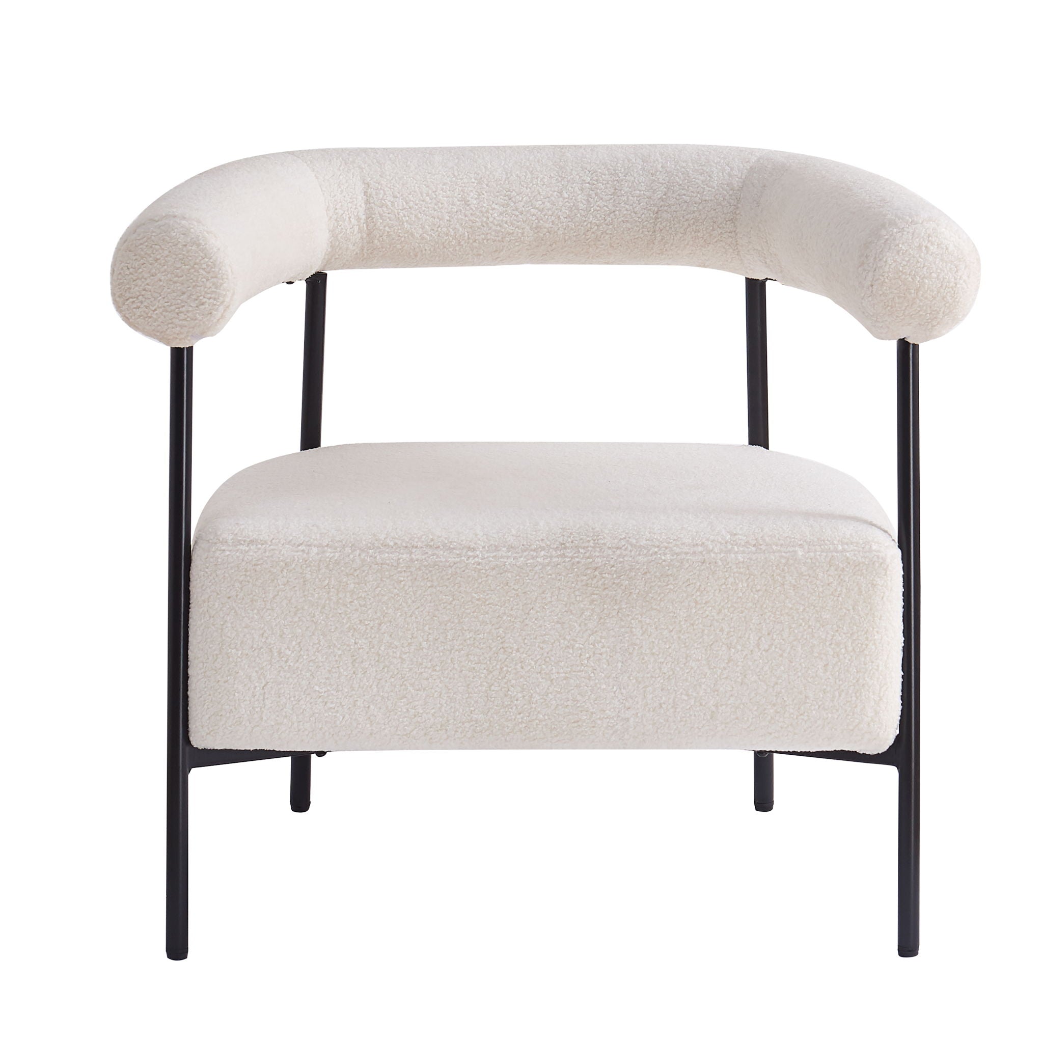 Modern Boucle Fabric Upholstered Accent Chair, Curved Armchair With Metal Frame - White