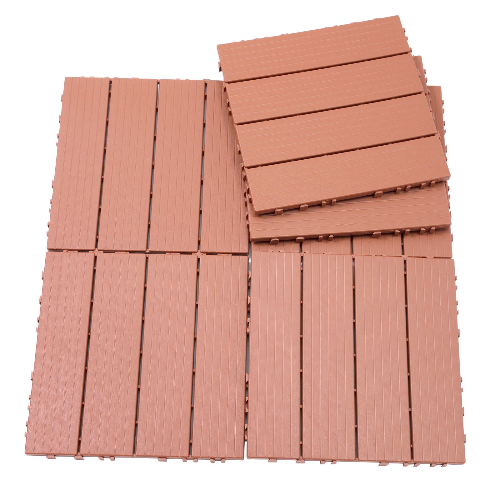 Plastic Interlocking Deck Tiles, Patio Flooring Outdoor Waterproof All Weather Use For Garden Poolside Front / Back Yard (Set of 44) - Mahogany